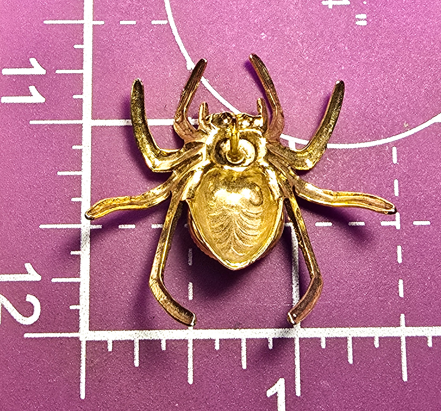 Vintage purple rhinestone gold toned spider insect tie tack brooch lapel pin