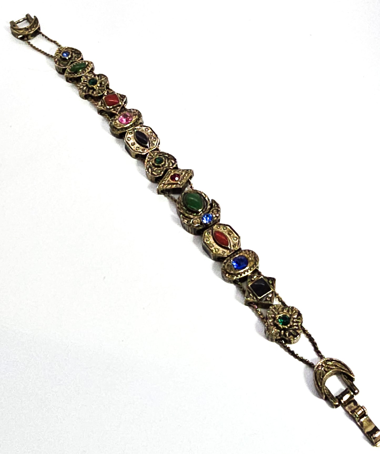 Victorian revival vintage crescent moon and heart rhinestone slider bracelet