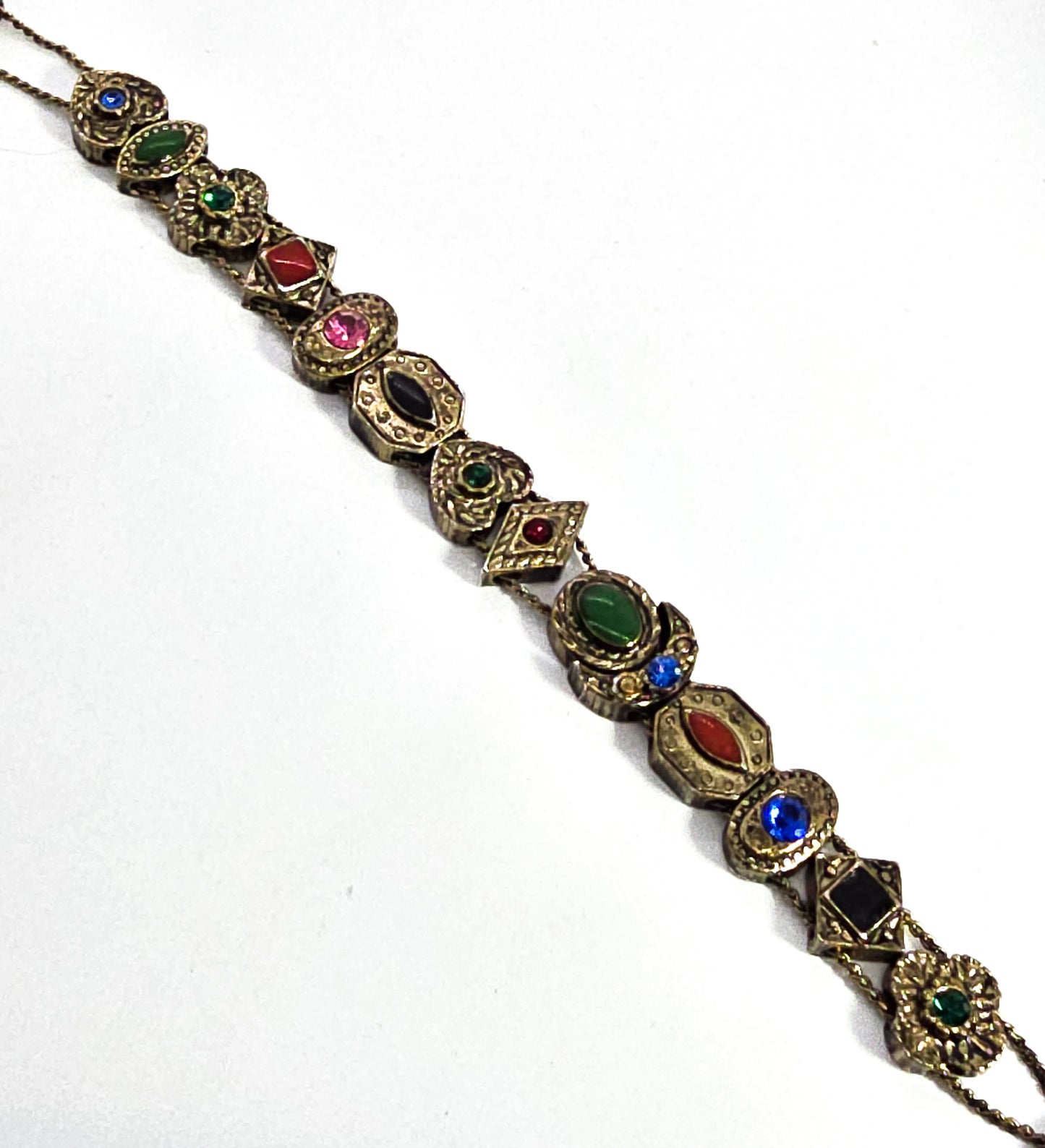 Victorian revival vintage crescent moon and heart rhinestone slider bracelet