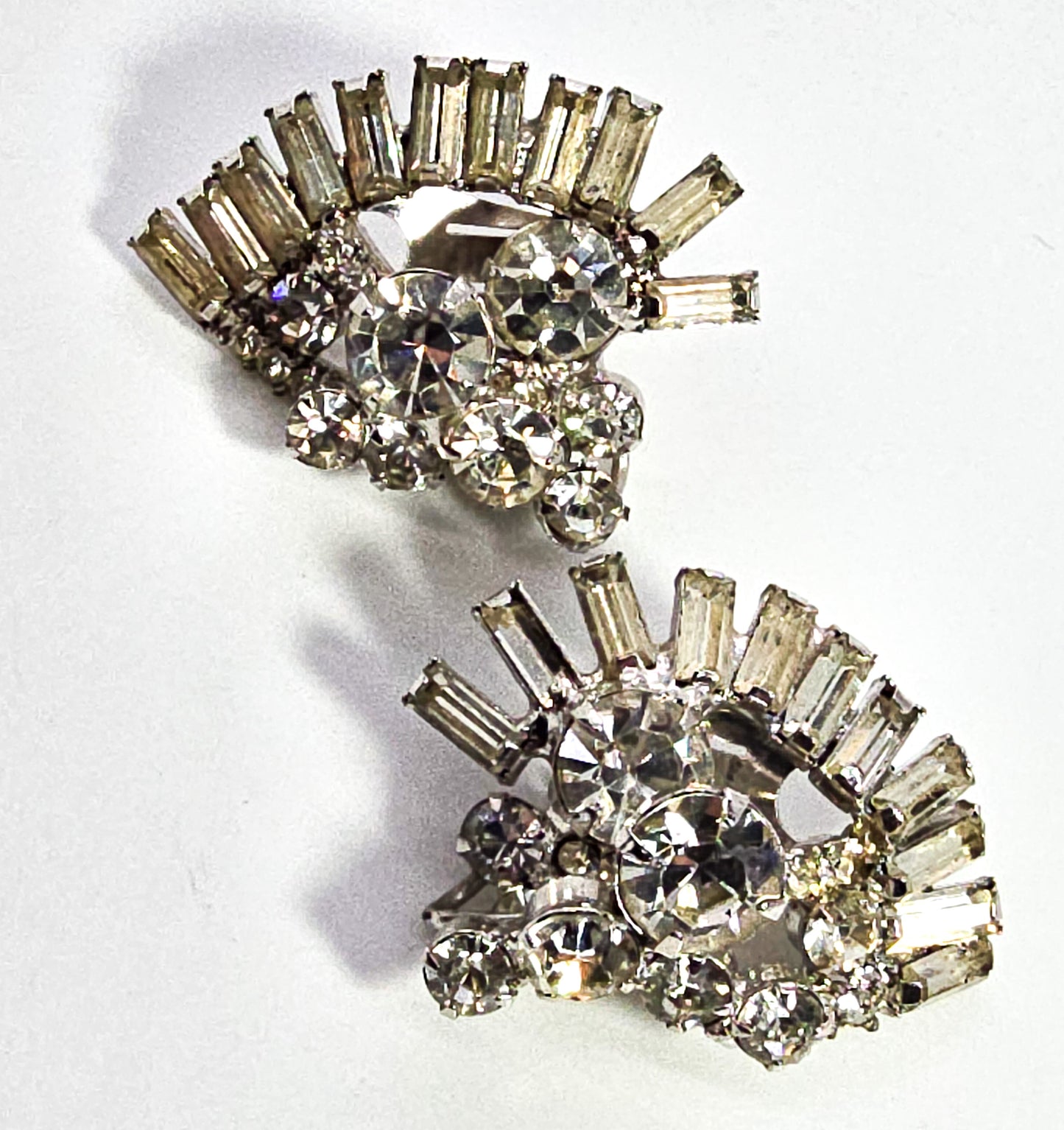 Juliana DeLizza & Elster clear baguette vintage large rhinestone clip on earrings