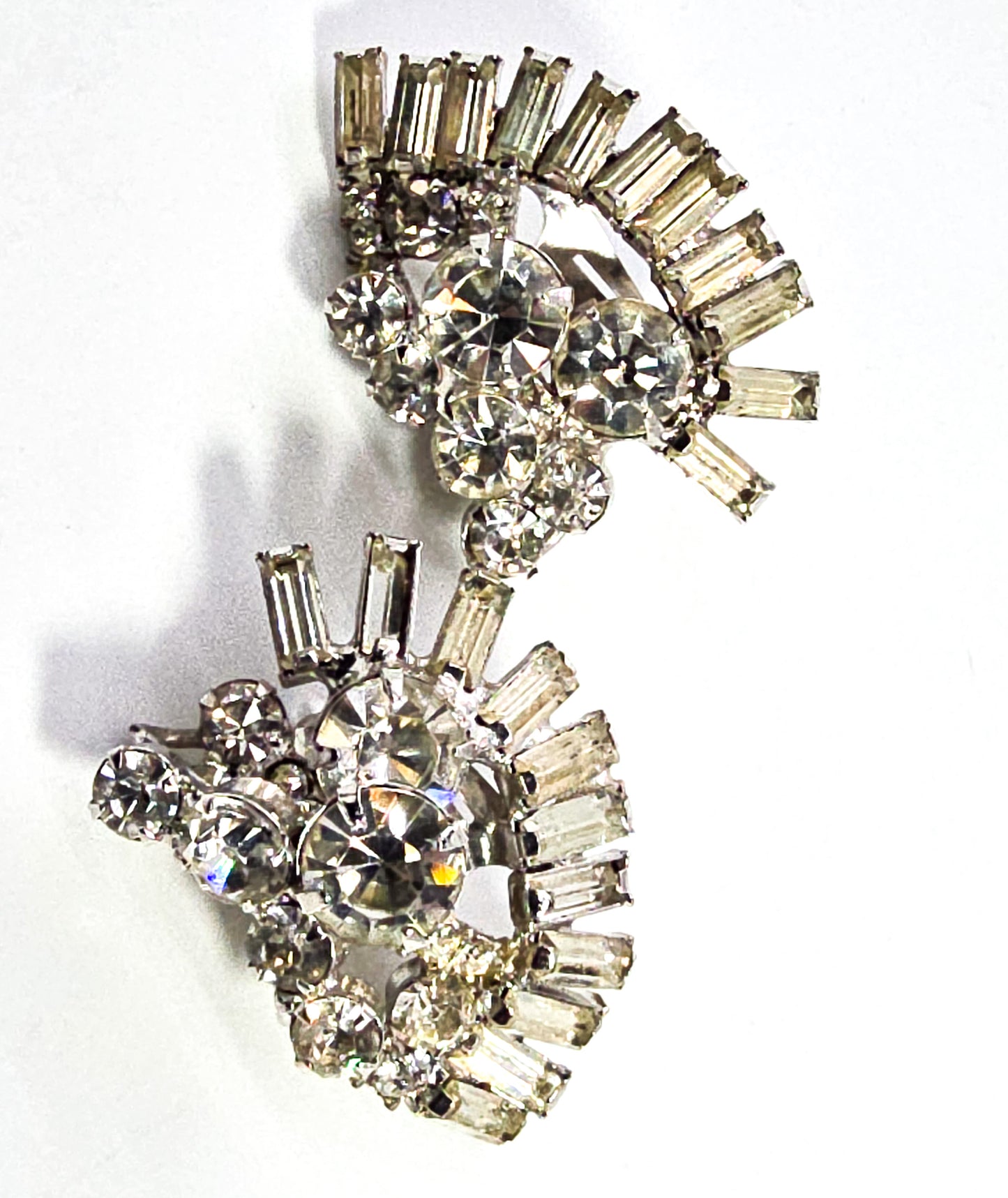 Juliana DeLizza & Elster clear baguette vintage large rhinestone clip on earrings