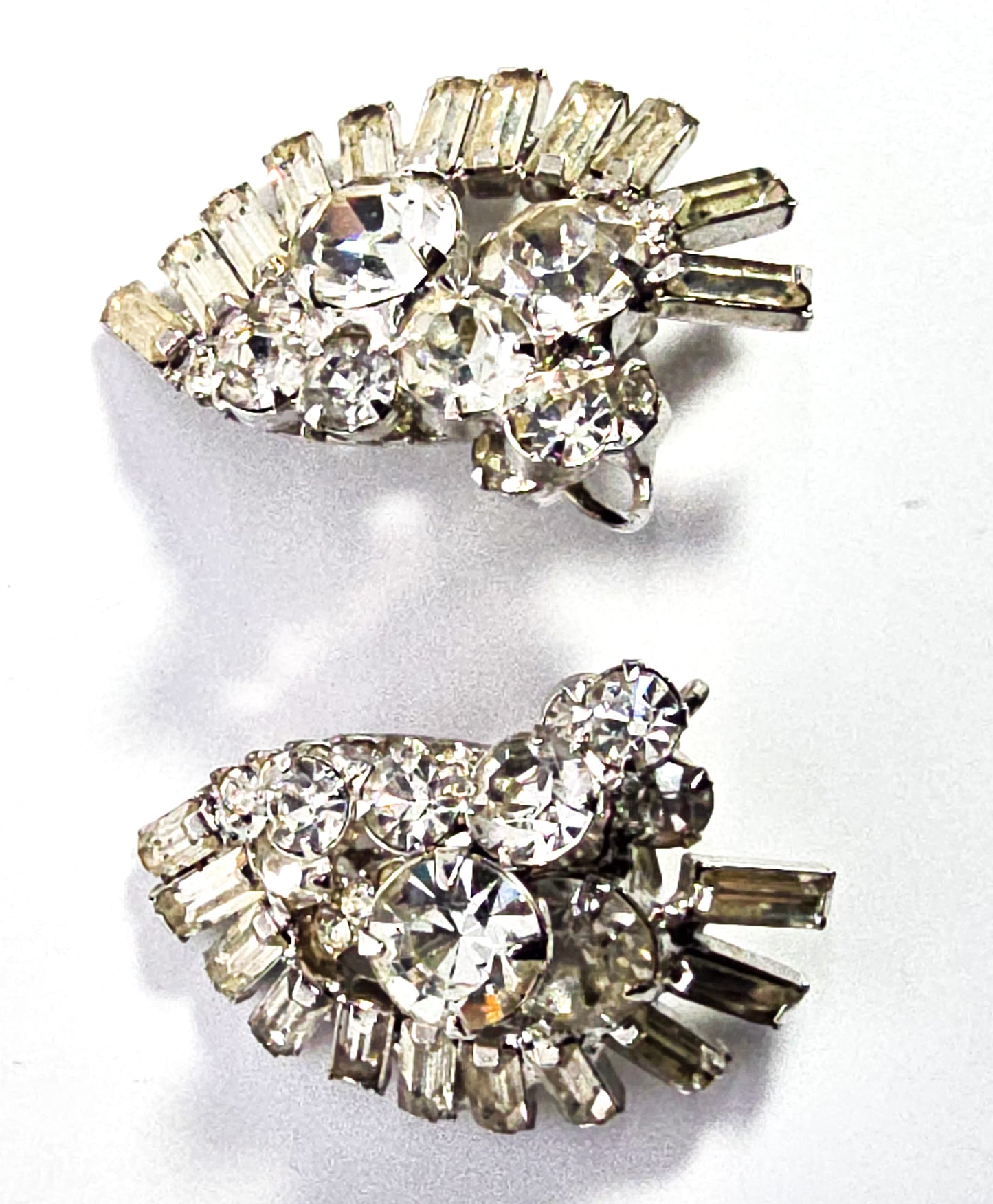 Juliana DeLizza & Elster clear baguette vintage large rhinestone clip on earrings