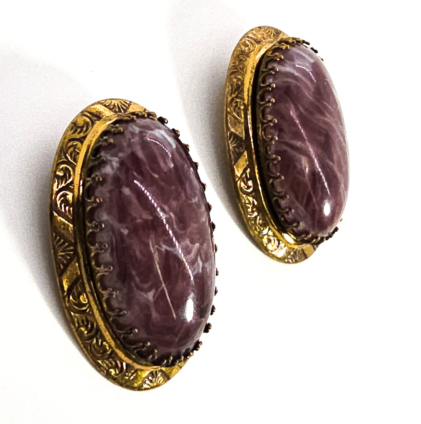 Selro Selini large purple peking glass vintage clip on earrings