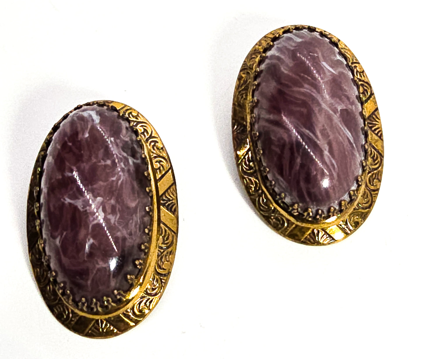 Selro Selini large purple peking glass vintage clip on earrings