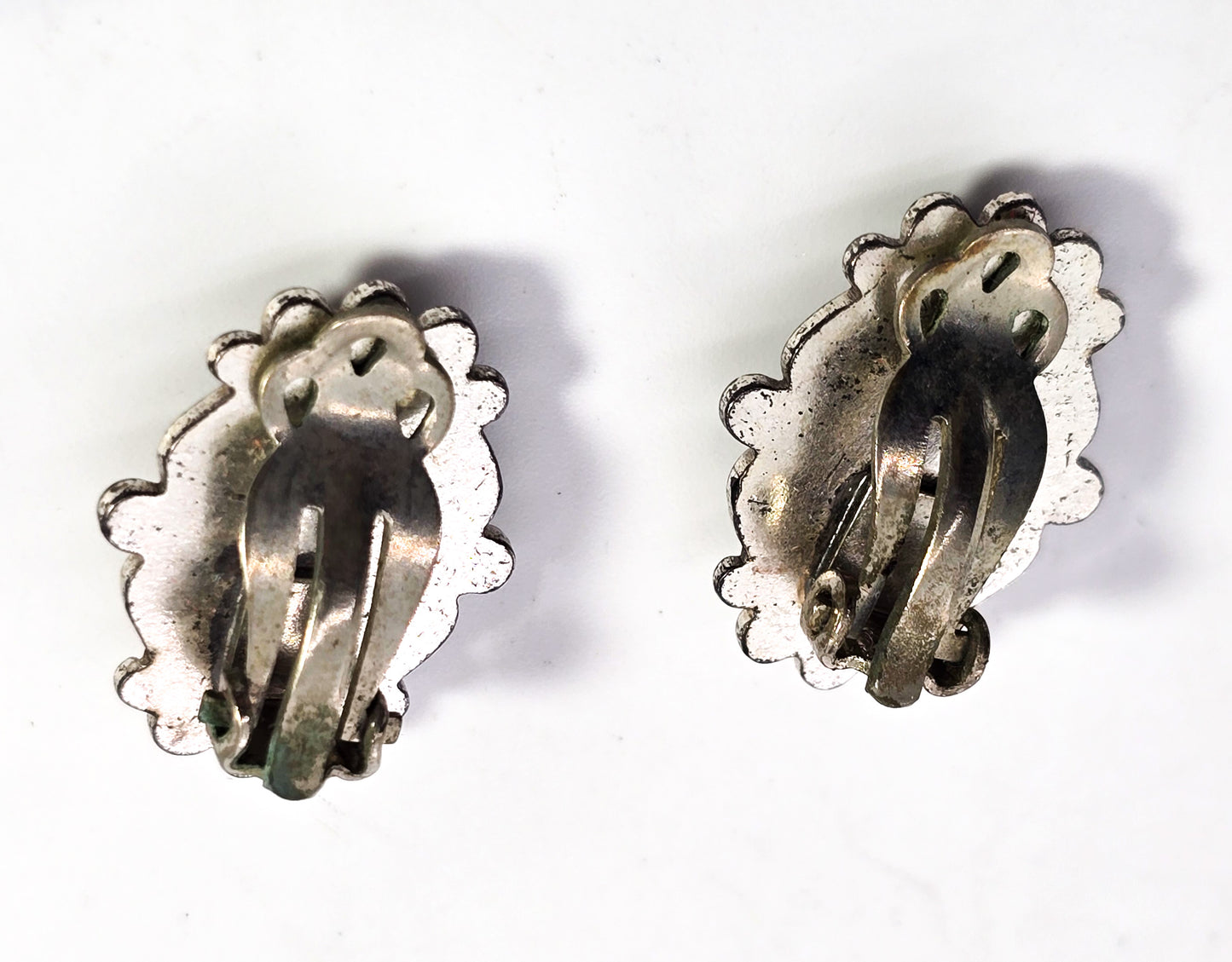 Petrified Wood Native American sterling silver vintage clip on earrings