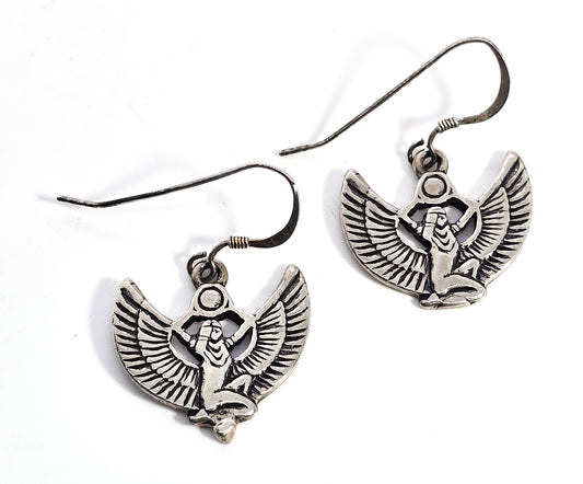 Egyptian Revival Goddess Isis sterling silver drop earrings