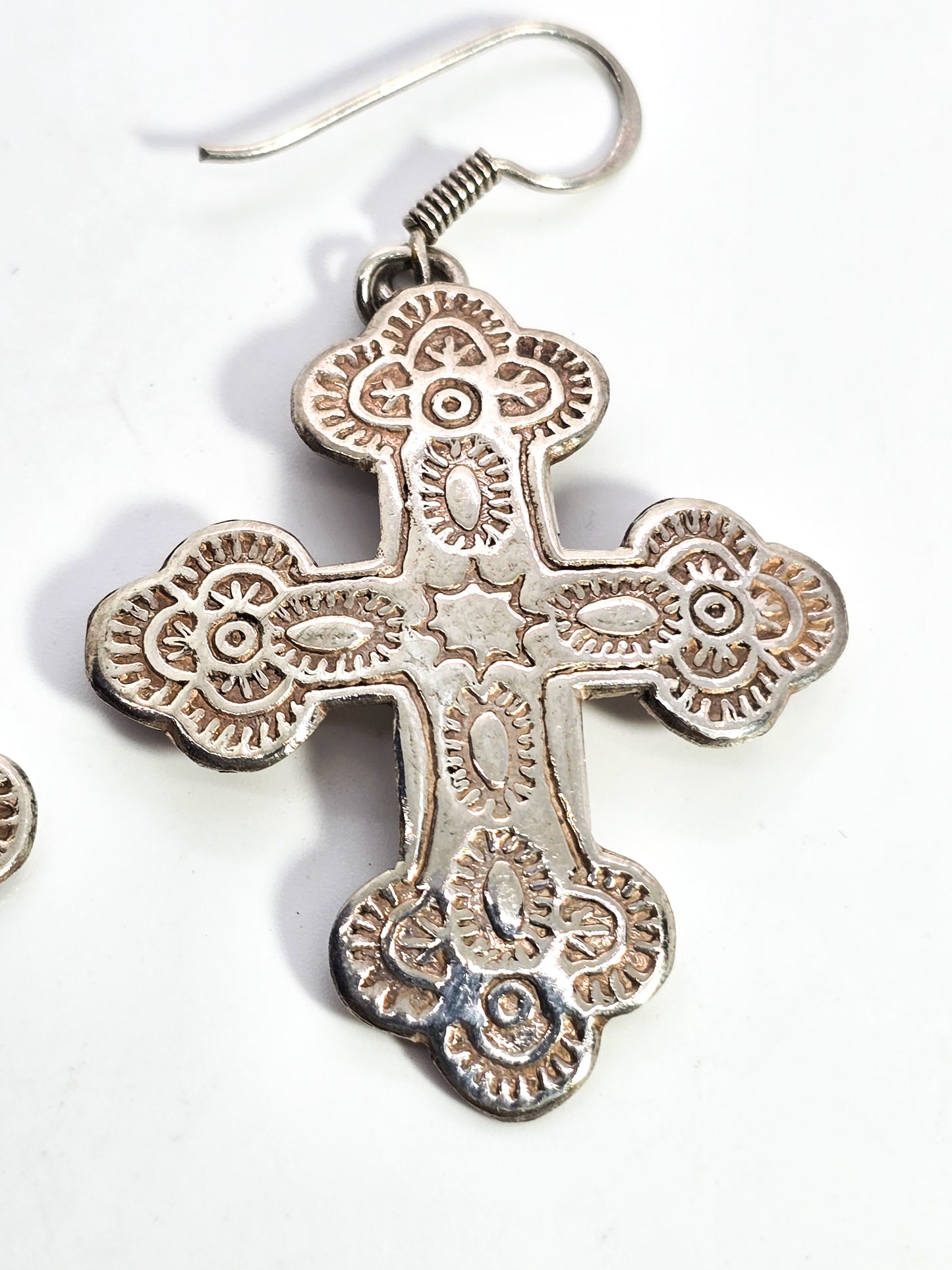 Stamped Concho Cross Vintage sterling silver Native American earrings