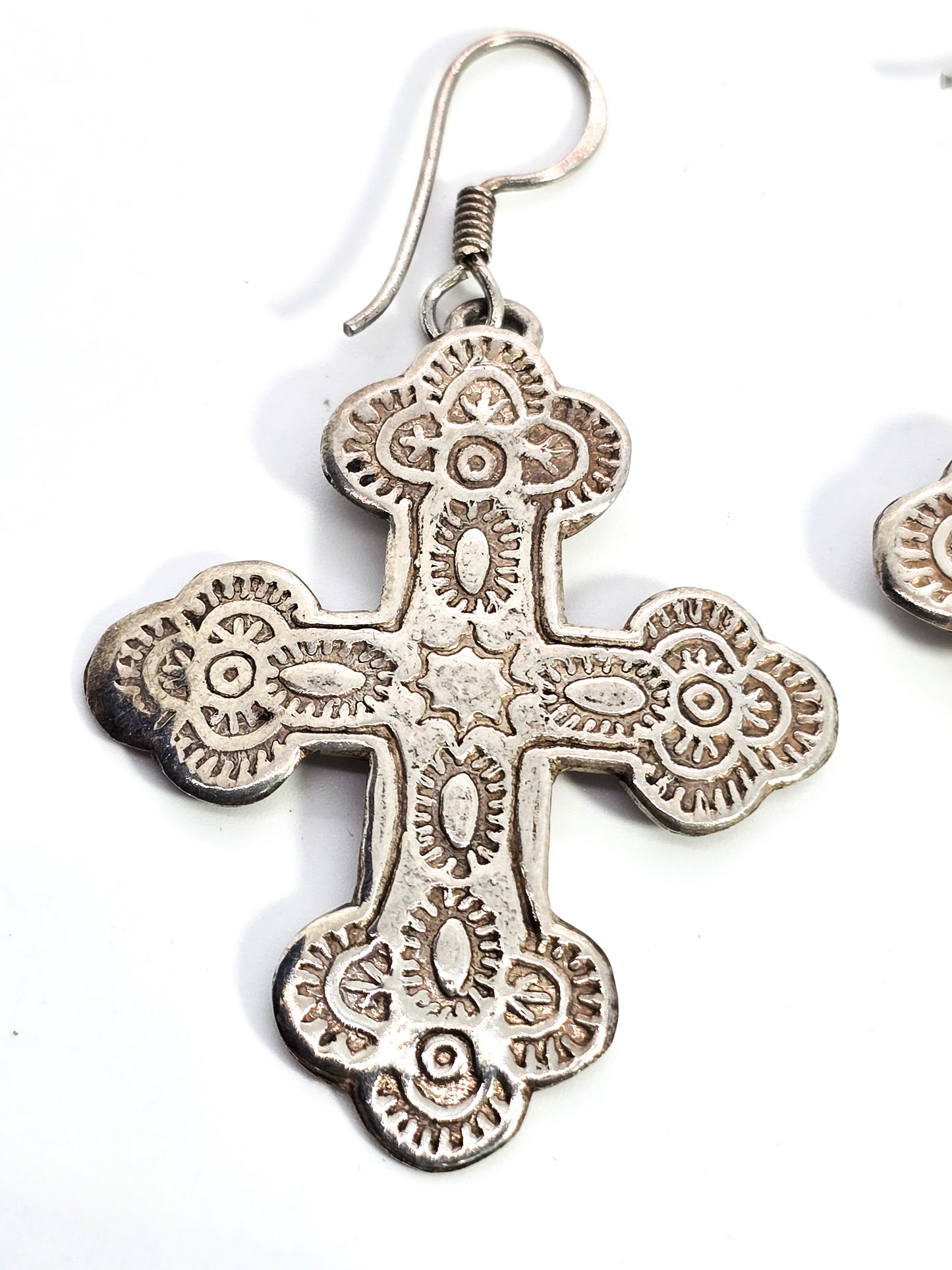 Stamped Concho Cross Vintage sterling silver Native American earrings