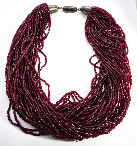 Red Czech seed bead  64 multi strand barrel clasp torsade necklace
