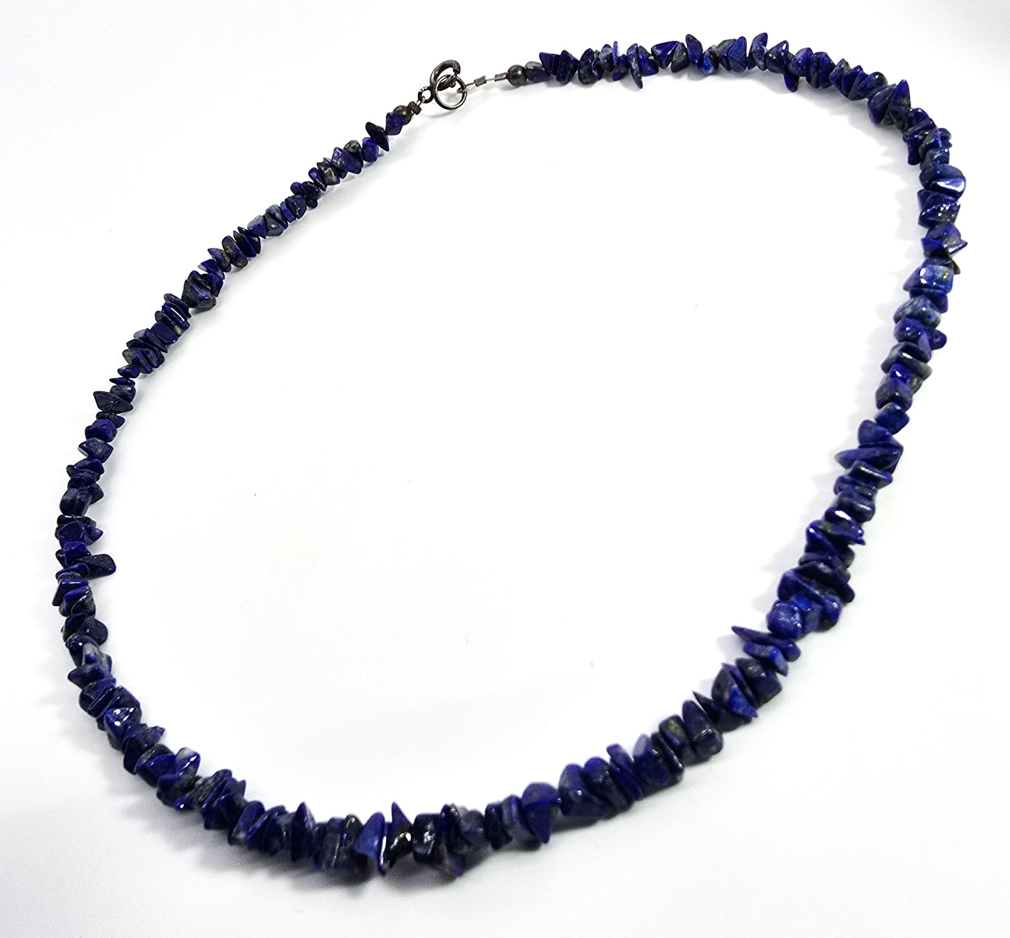 Lapis Lazuli blue gemstone chip beaded sterling silver necklace