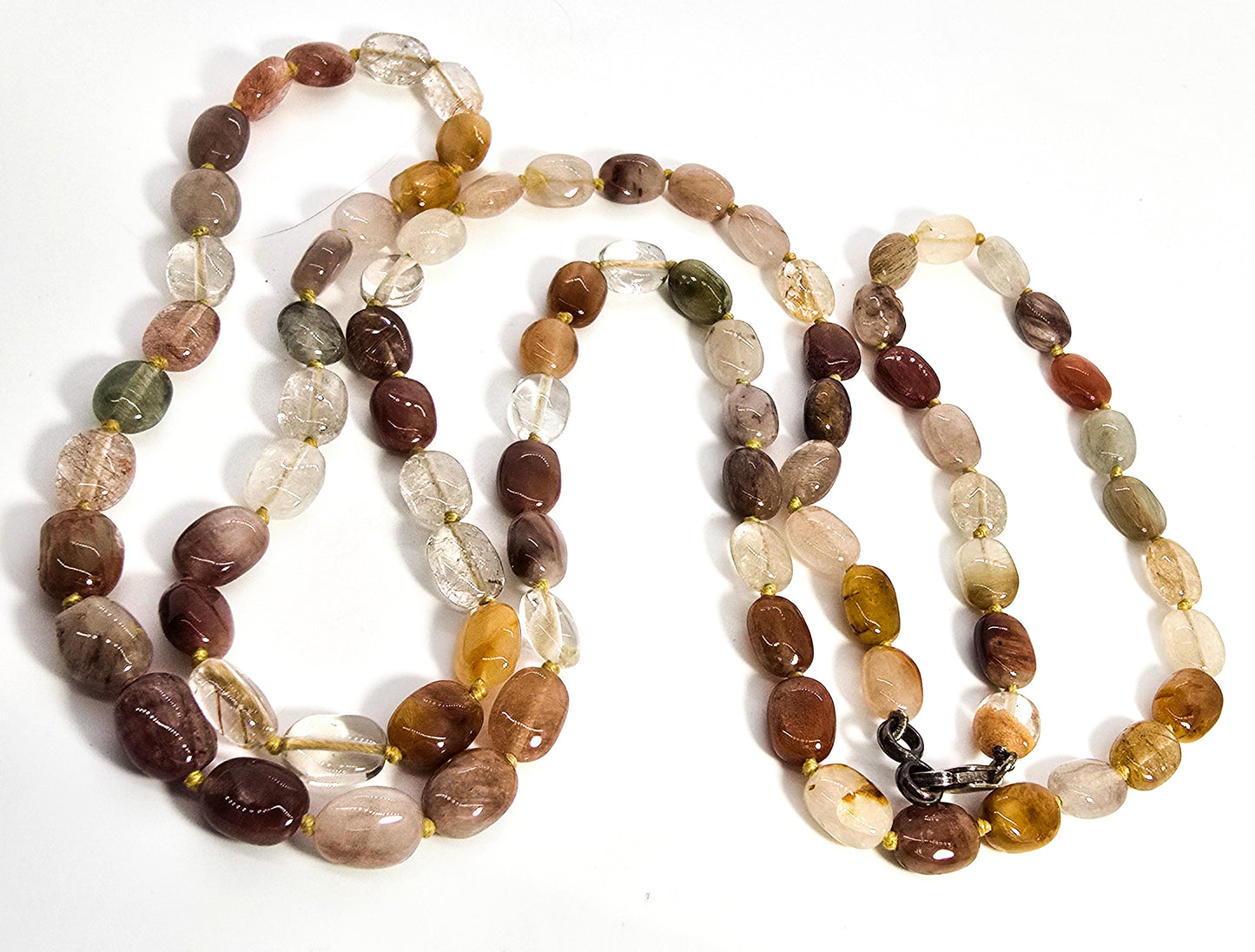 Golden & copper Rutilated Quartz rutile gemstone beaded sterling silver necklace