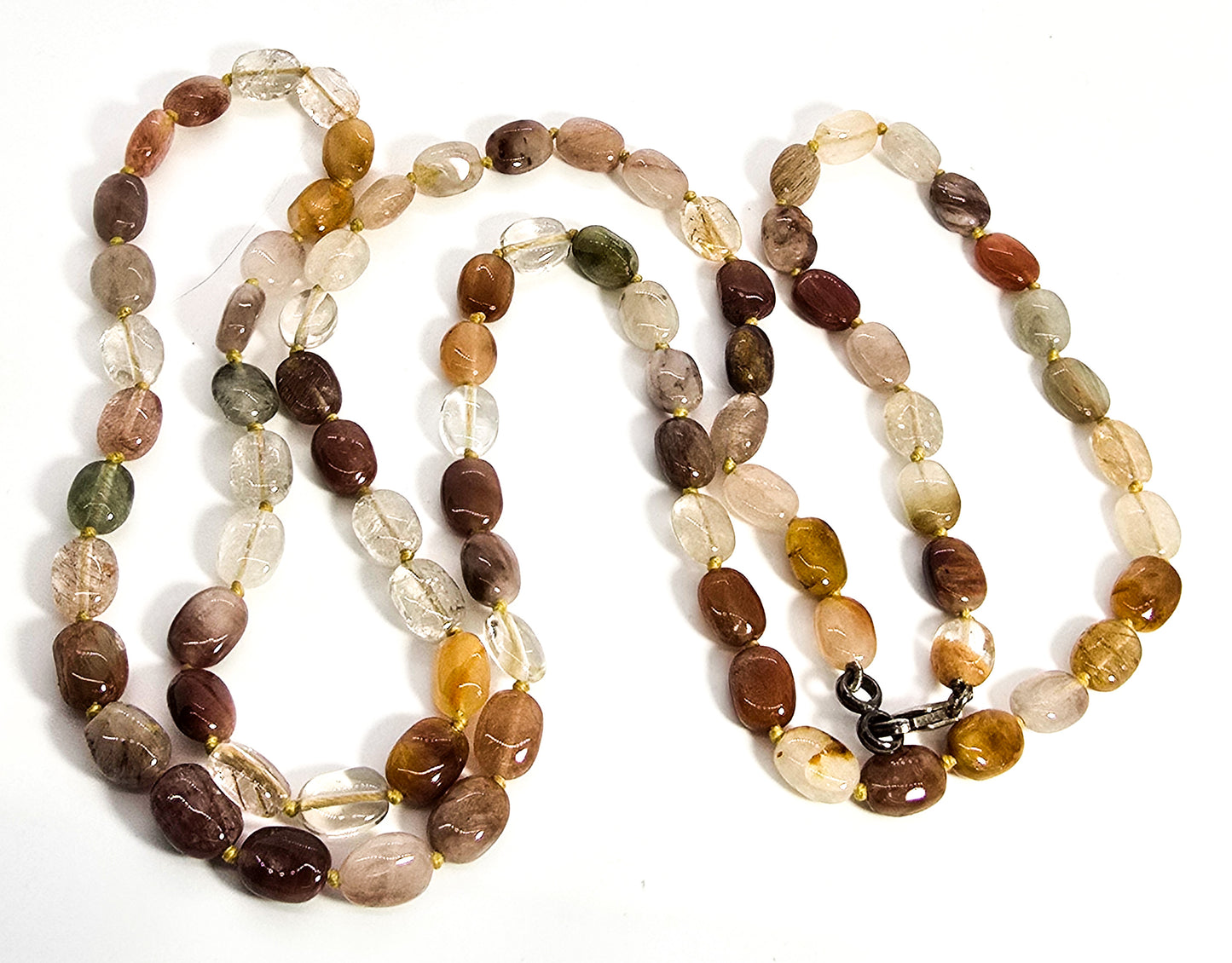 Golden & copper Rutilated Quartz rutile gemstone beaded sterling silver necklace