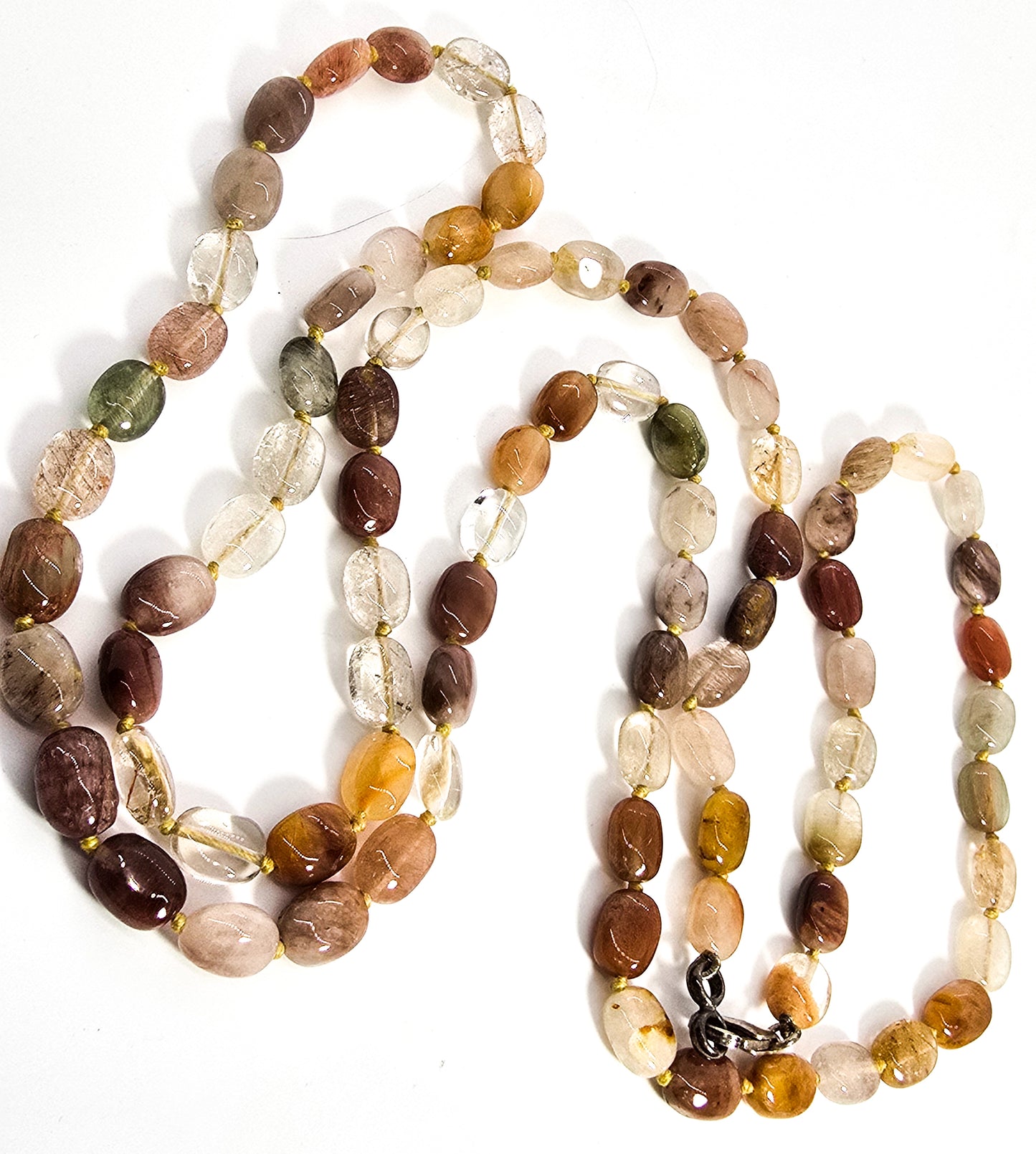 Golden & copper Rutilated Quartz rutile gemstone beaded sterling silver necklace