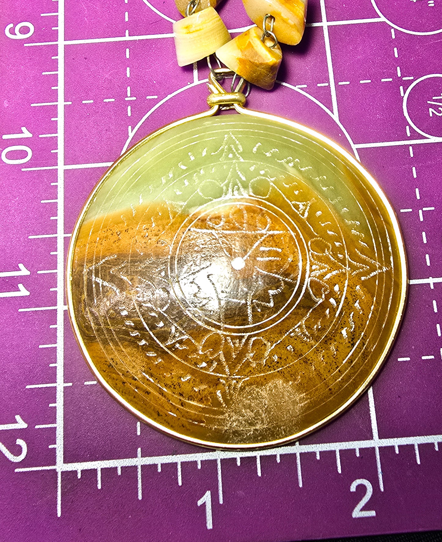 Carved Aztec Calendar Mexican banded carved onyx vintage necklace