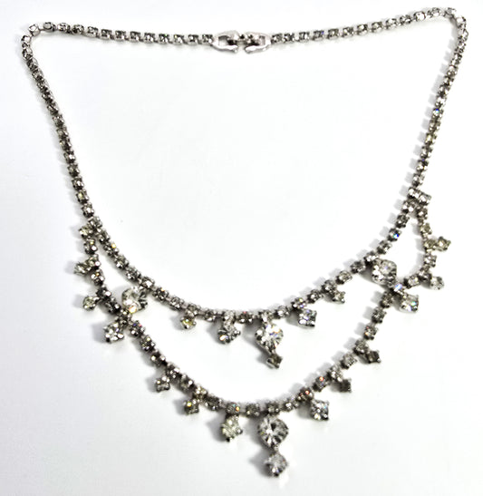 Double layer Clear rhinestone vintage statement choker necklace