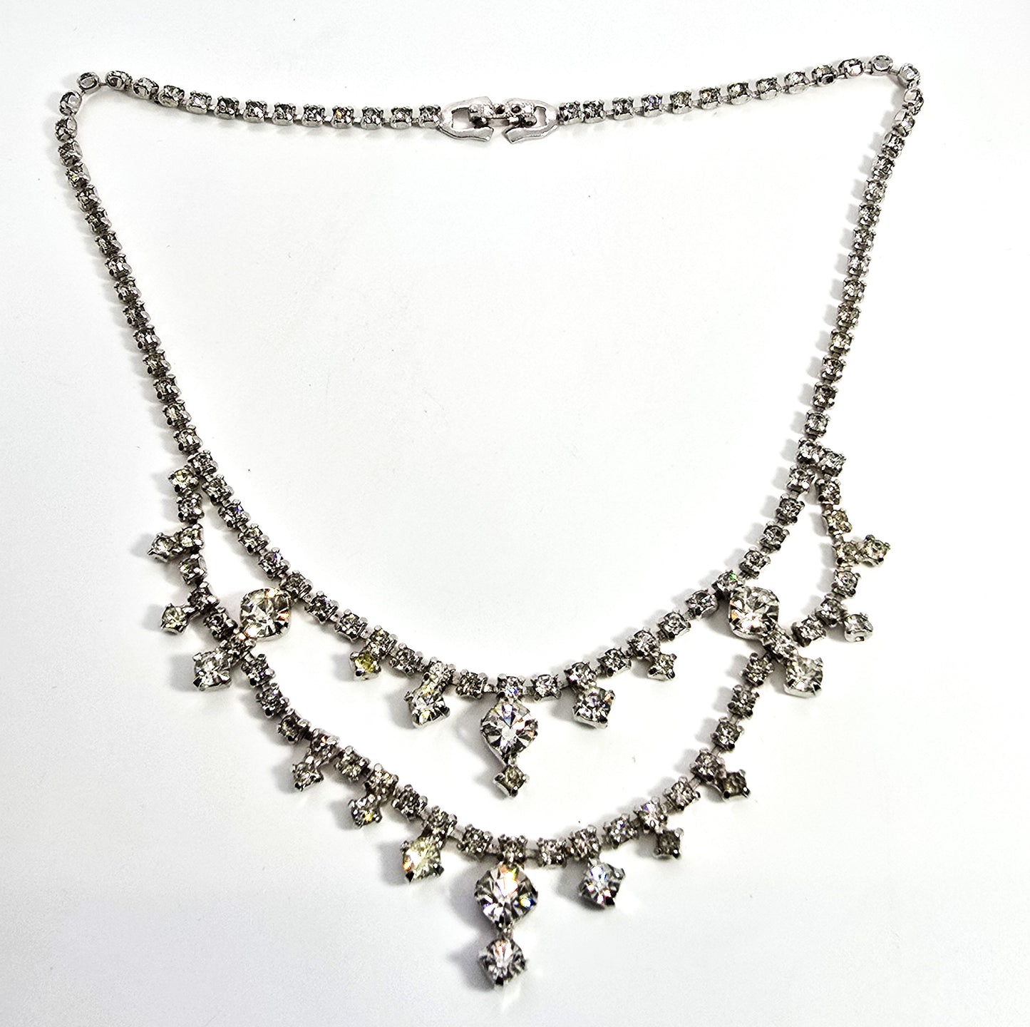 Double layer Clear rhinestone vintage statement choker necklace