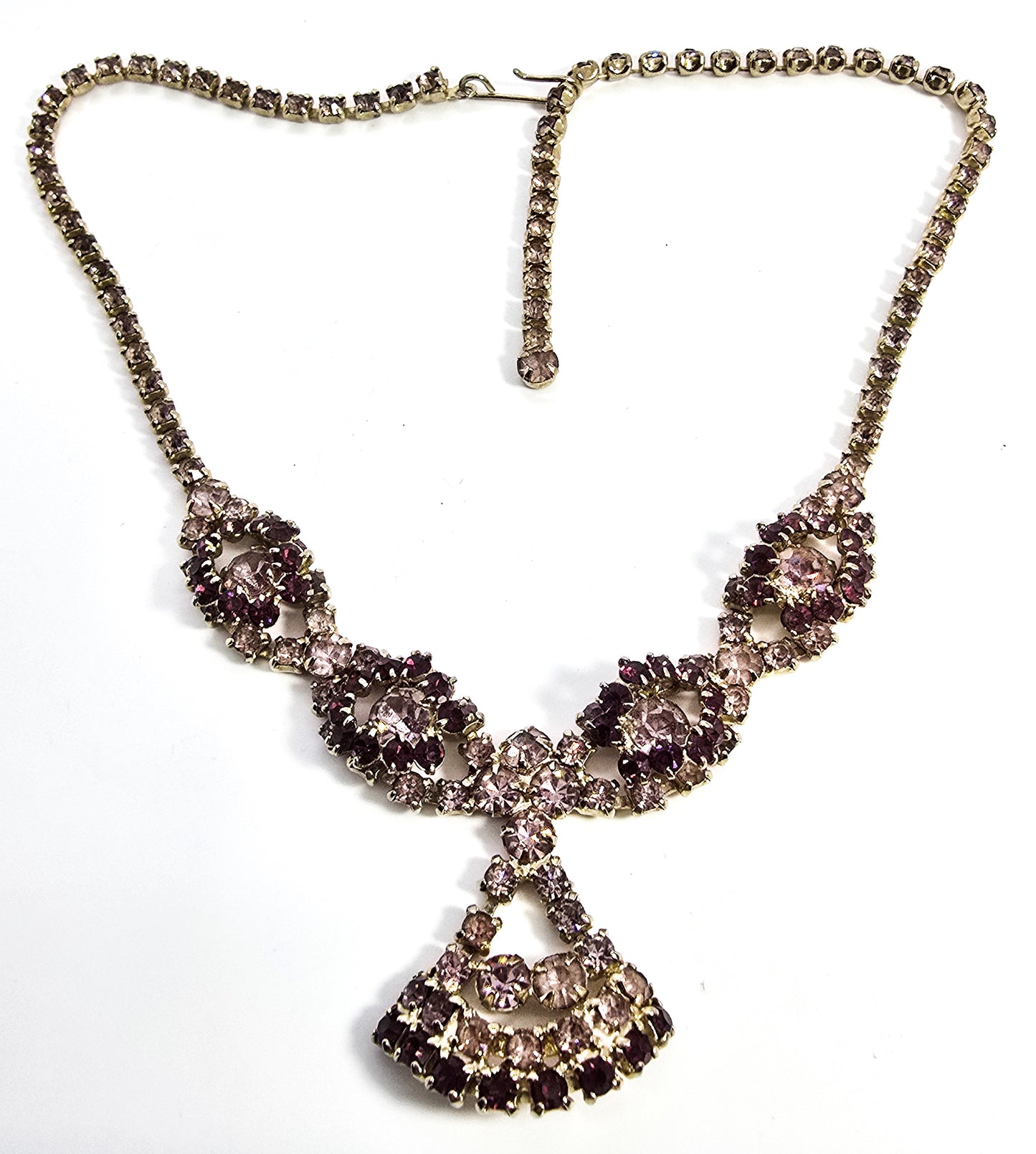 Purple and lavender rhinestone large vintage statement necklace