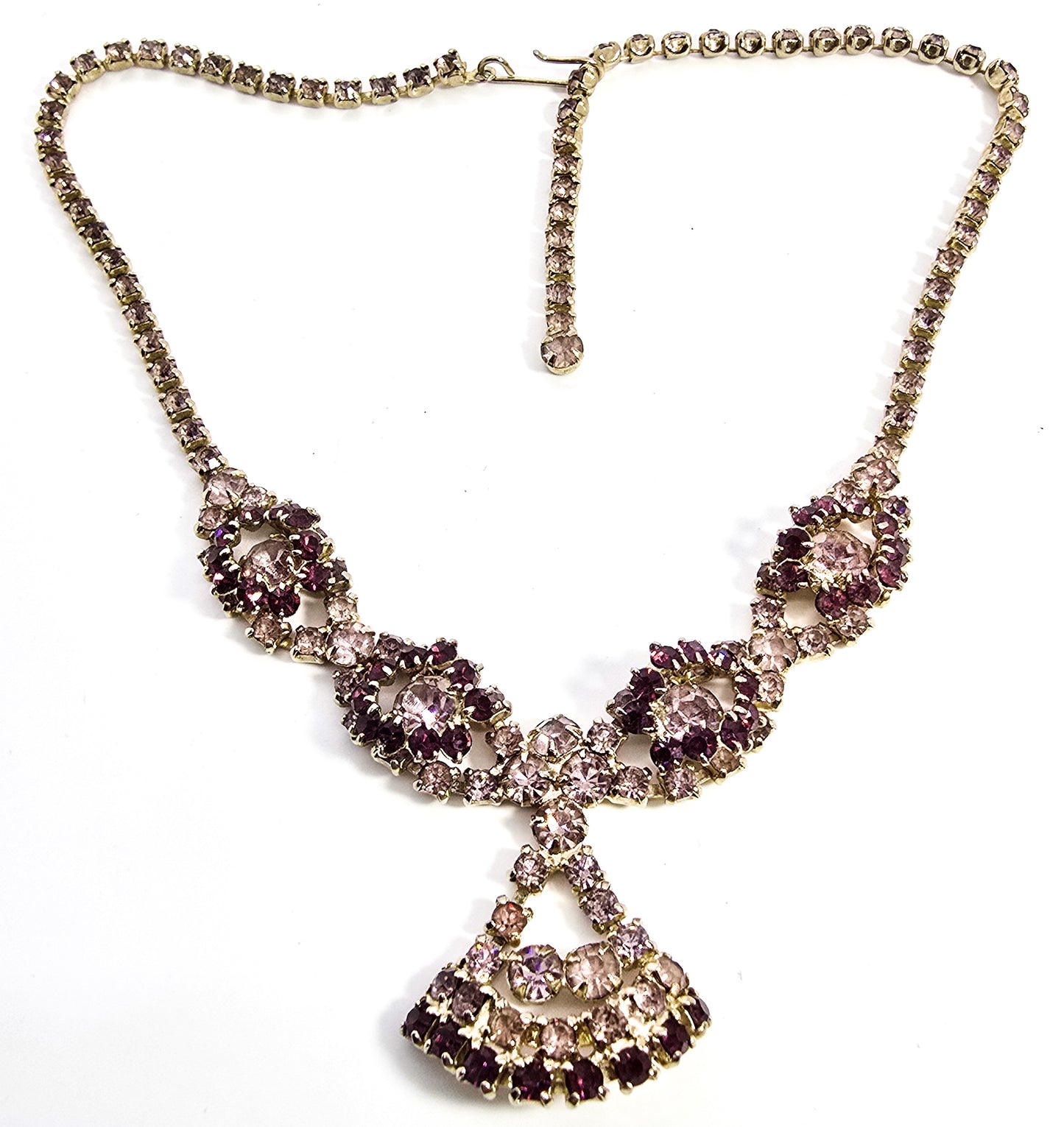 Purple and lavender rhinestone large vintage statement necklace