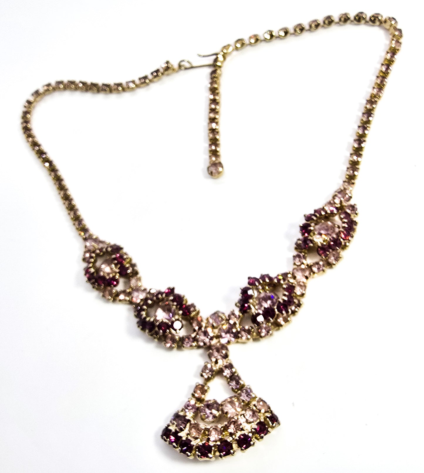 Purple and lavender rhinestone large vintage statement necklace