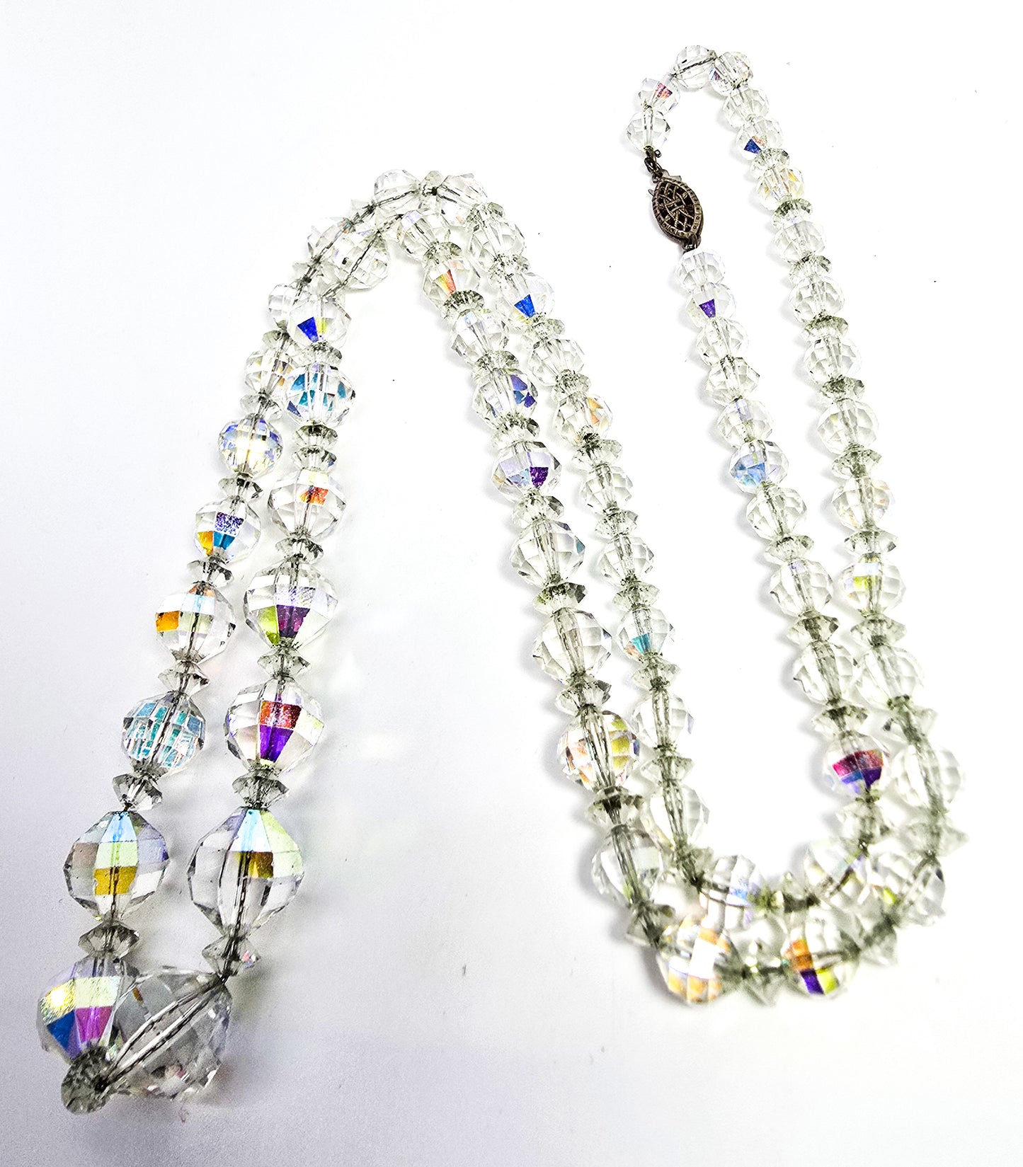 Austrian Crystal Aurora borealis lead glass sterling silver chain vintage necklace