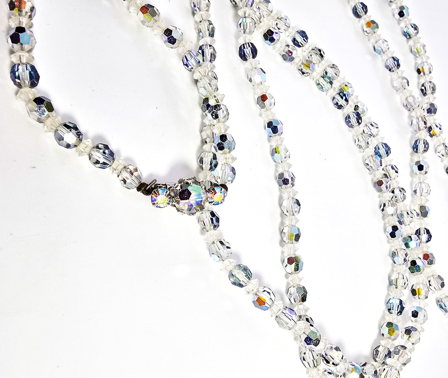 Blue Aurora Borealis Austrian Crystal long opera length 59 inch vintage necklace