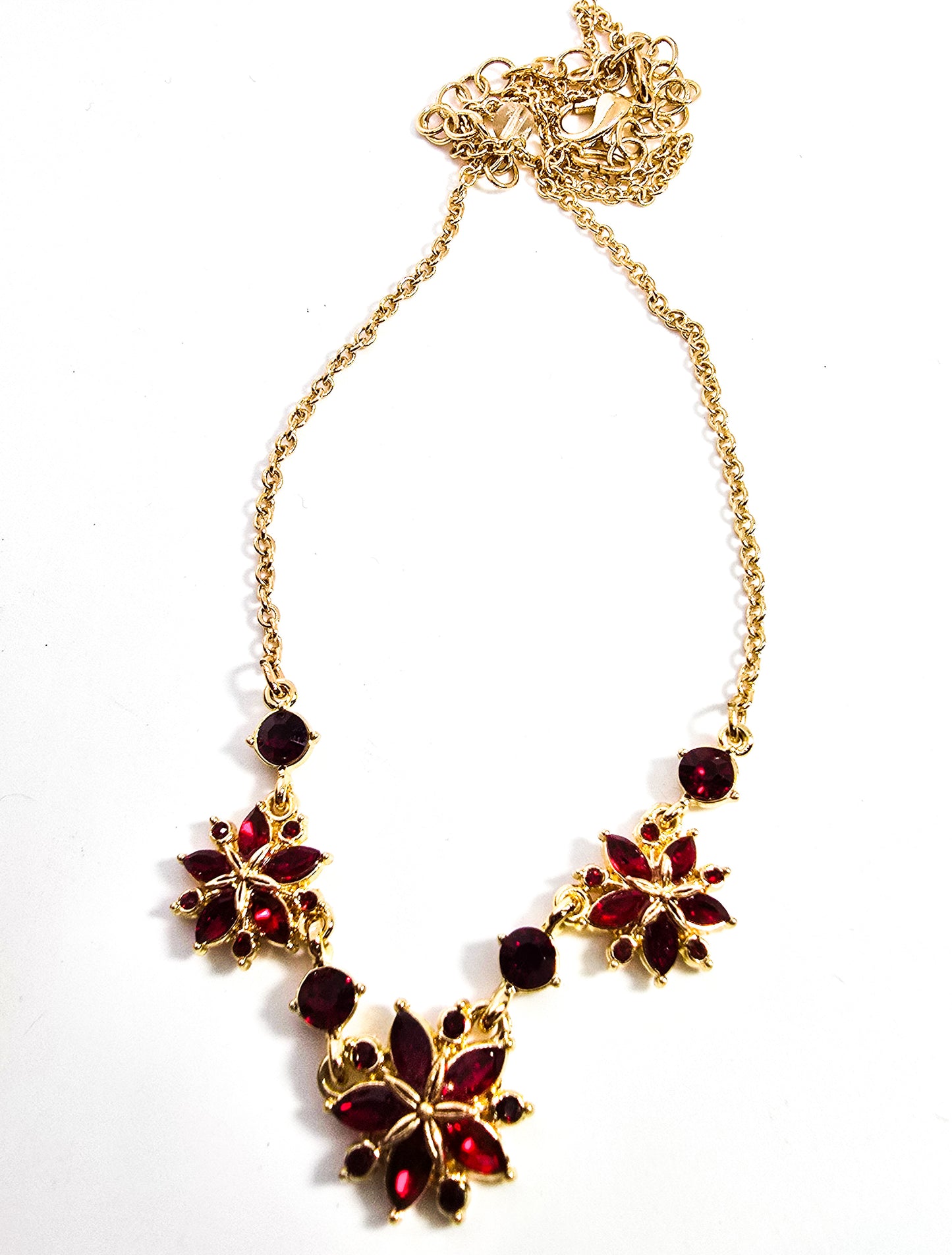 Napier Gold Tone Red Poinsettia bracelet, necklace and earrings signed set