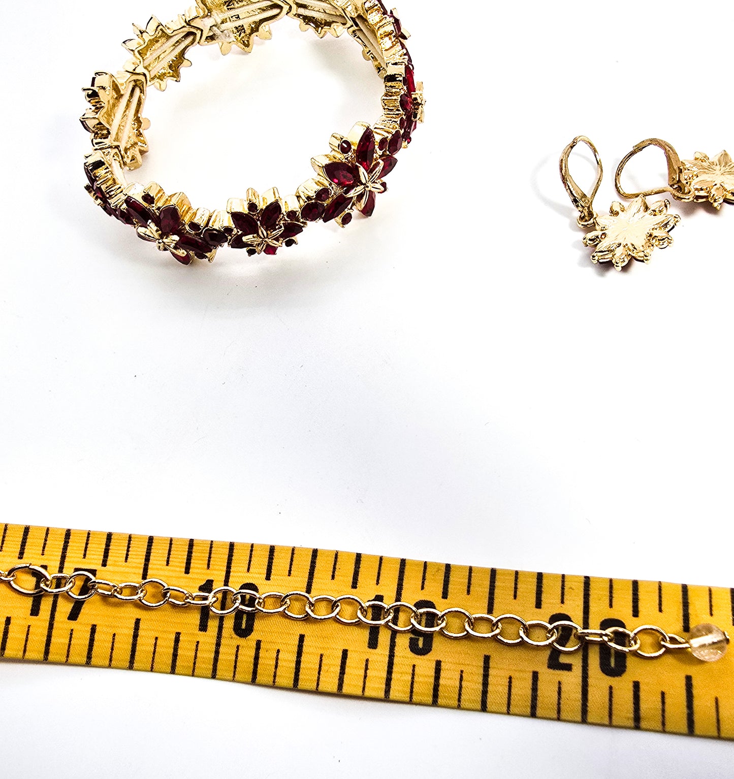 Napier Gold Tone Red Poinsettia bracelet, necklace and earrings signed set