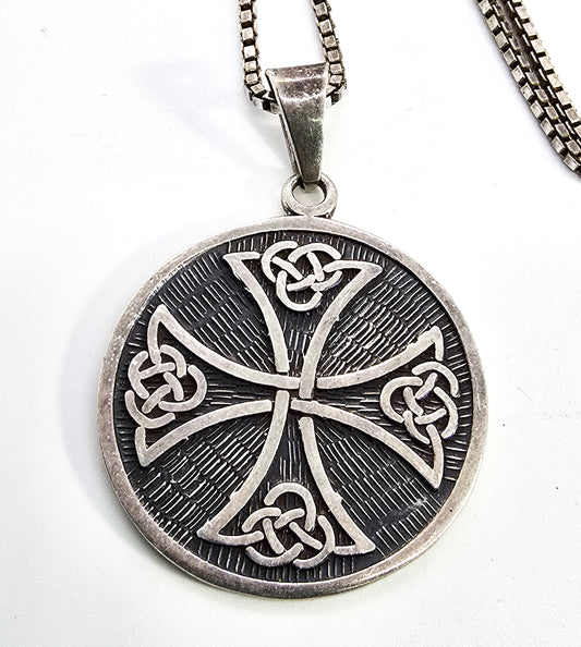 Maltese Celtic cross Mexican sterling silver vintage pendant necklace