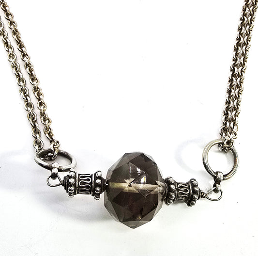 Smoky Quartz faceted Bali Balinese sterling silver double chain necklace