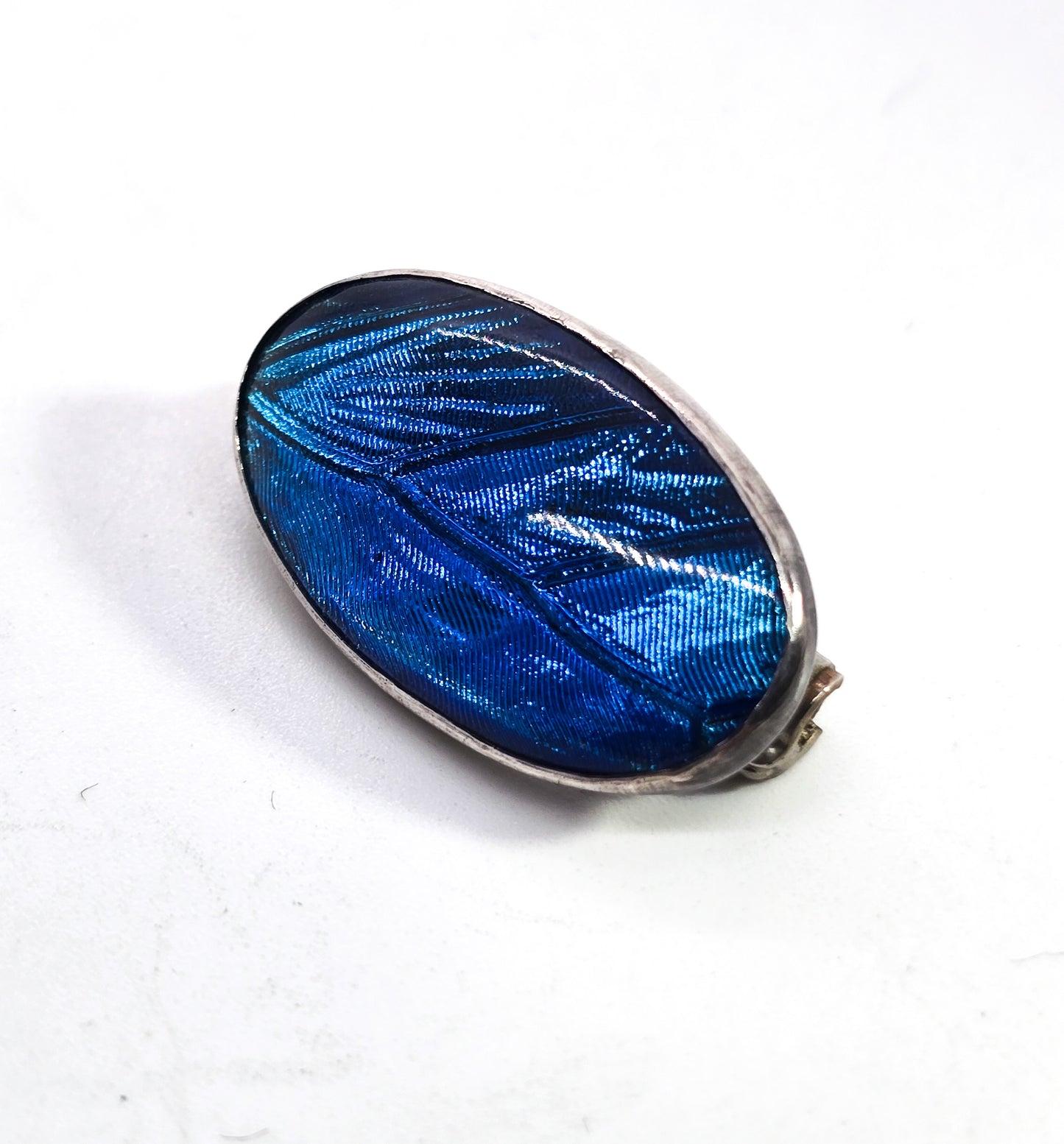 Blue Morpho Butterfly antique sterling silver lapel pin brooch