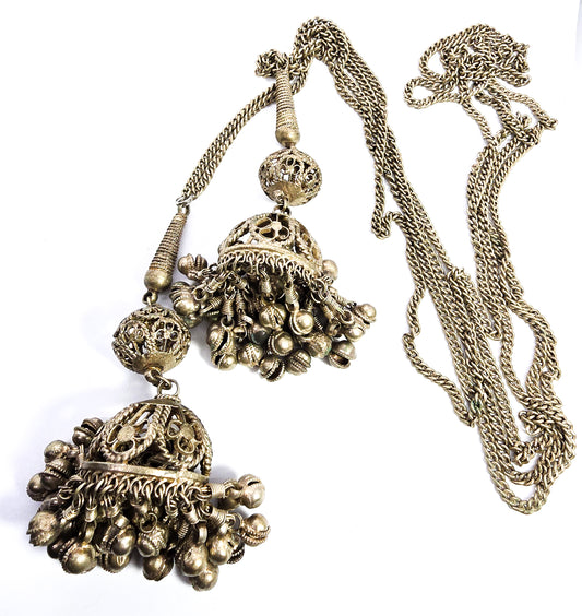Ethnic Kuchi  vintage Indian Jhumka Dangle Necklace in Silver Metal