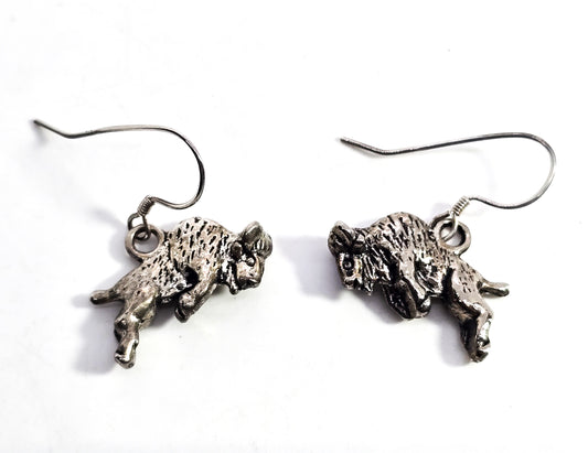 Jumping Buffalo Bison sterling silver drop earrings
