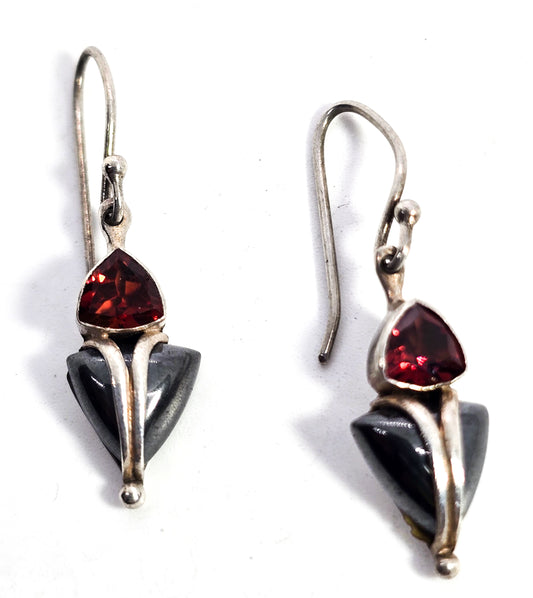 Garnet hematite petite gemstone sterling silver drop gemstone earrings