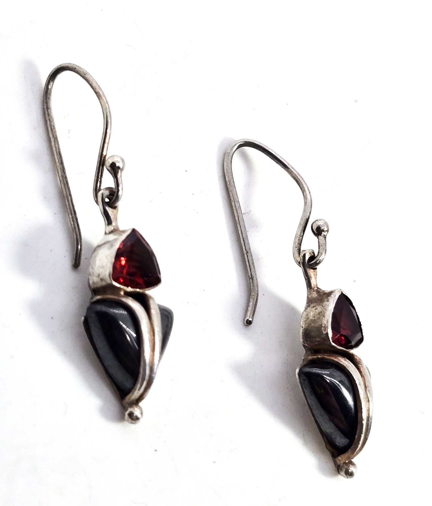 Garnet hematite petite gemstone sterling silver drop gemstone earrings