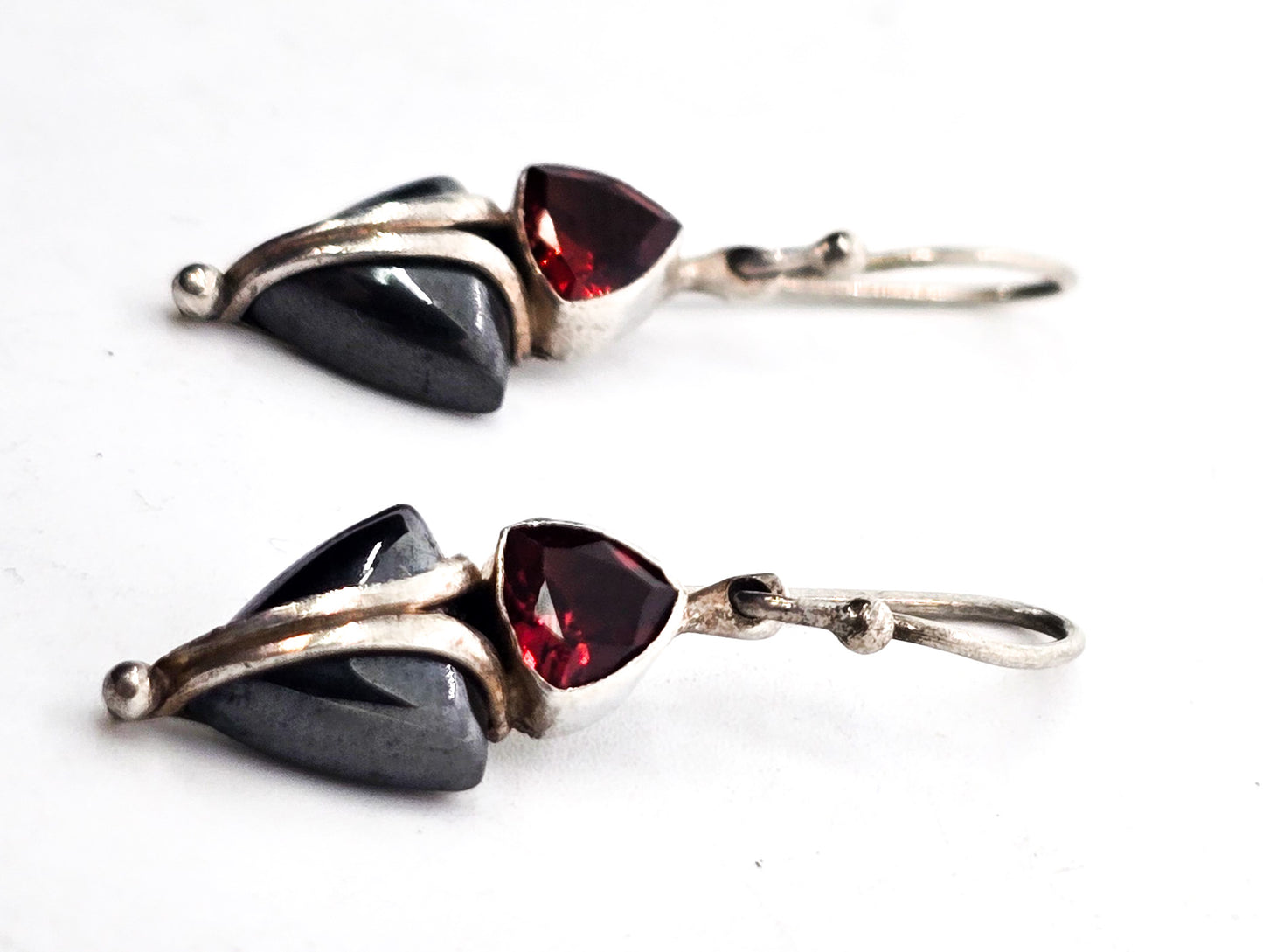 Garnet hematite petite gemstone sterling silver drop gemstone earrings