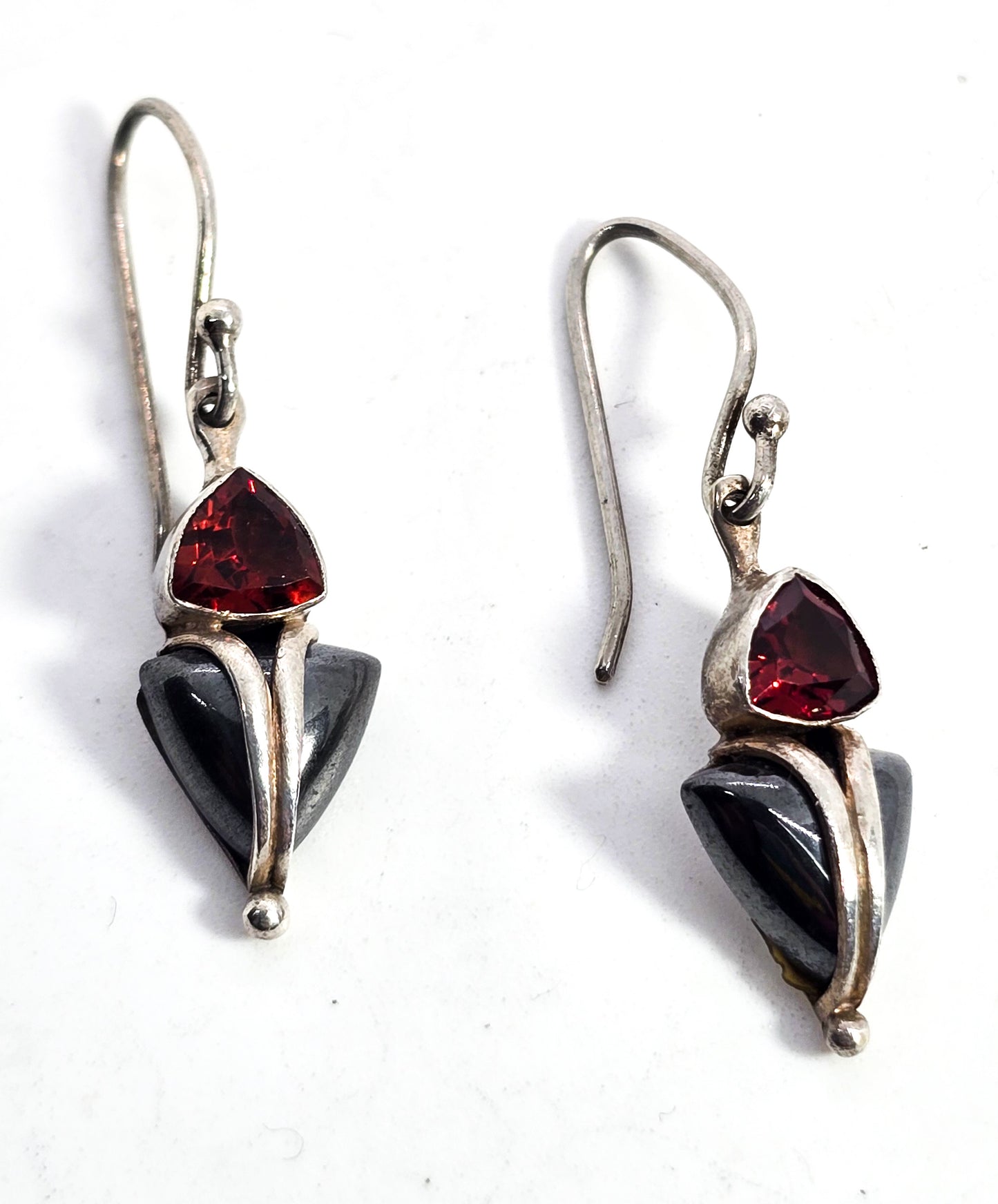 Garnet hematite petite gemstone sterling silver drop gemstone earrings