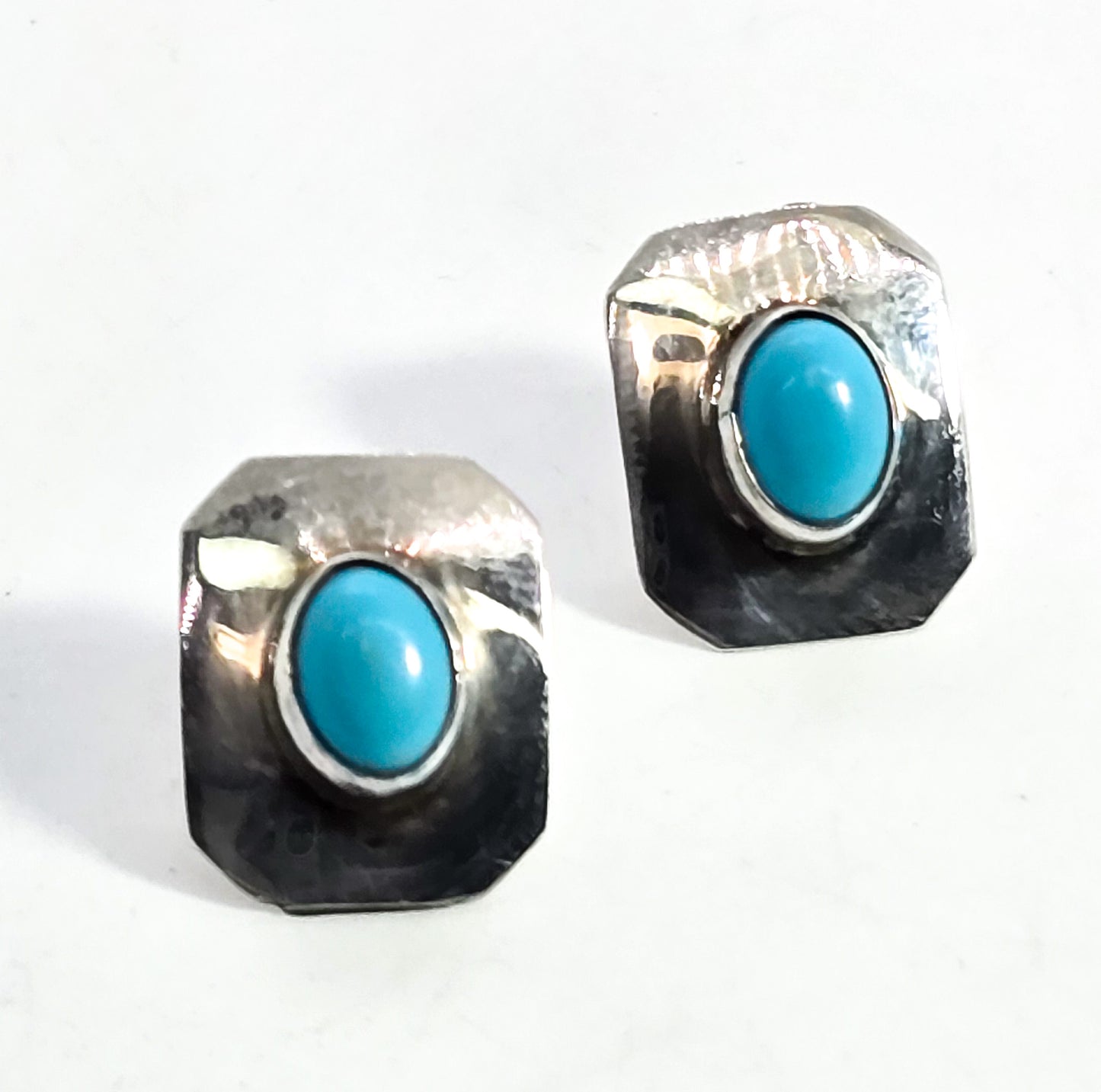 Turquoise Southwestern block sterling silver vintage stud earrings