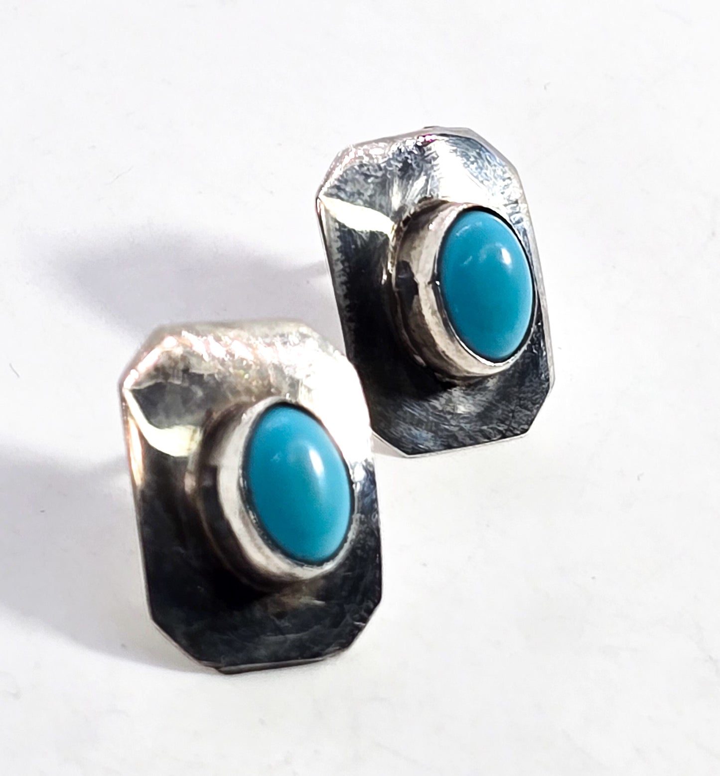 Turquoise Southwestern block sterling silver vintage stud earrings