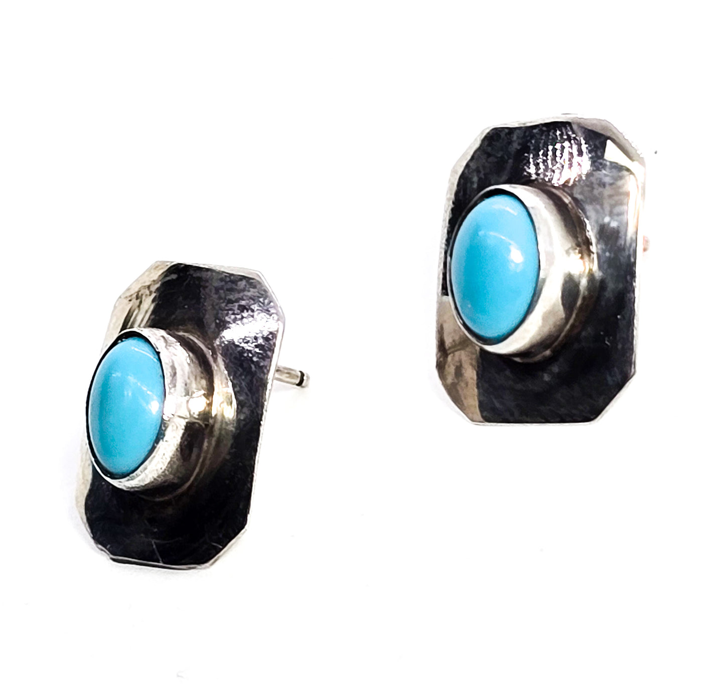 Turquoise Southwestern block sterling silver vintage stud earrings