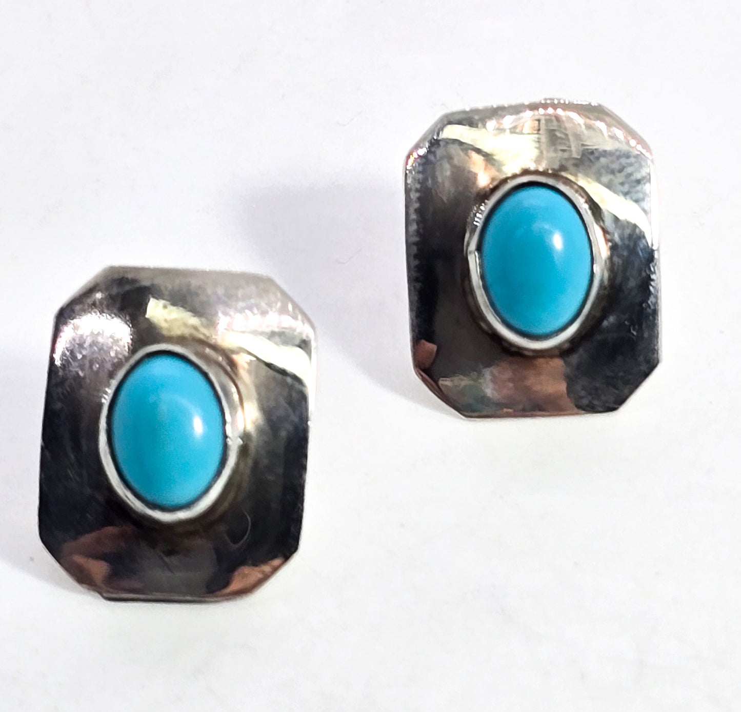 Turquoise Southwestern block sterling silver vintage stud earrings