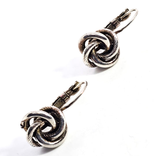 Never ending love knot silver plated etched vintage lever back earrings