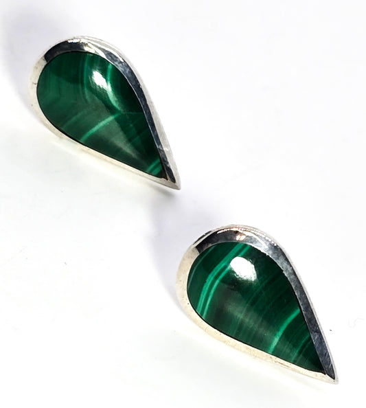 Silver Cloud banded malachite Southwestern sterling silver vintage stud earrings