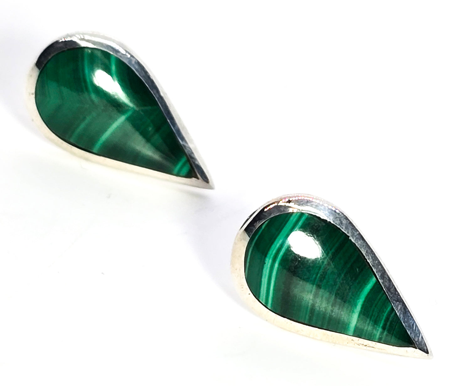 Silver Cloud banded malachite Southwestern sterling silver vintage stud earrings