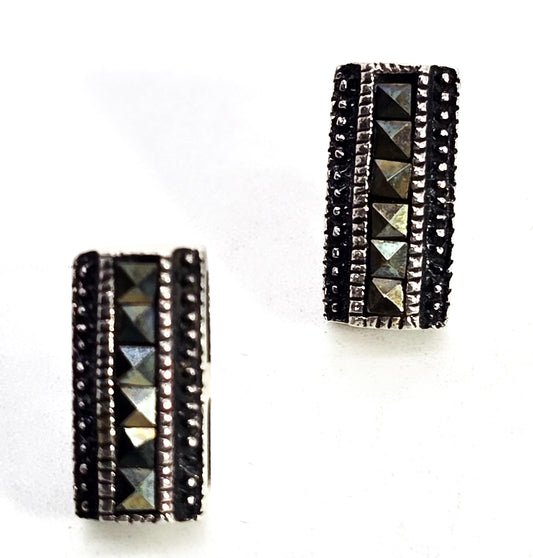 Marcasite pyramid gemstone Art Deco Style sterling silver vintage stud earrings