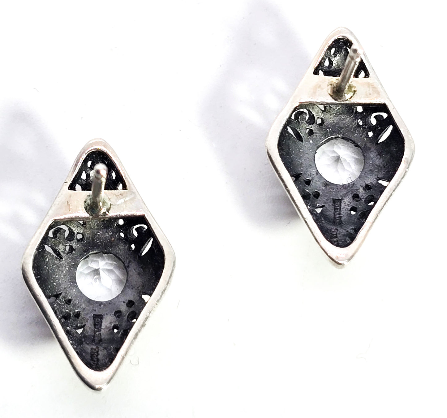 Trufili Art Deco style white topaz open work filigree stud earrings