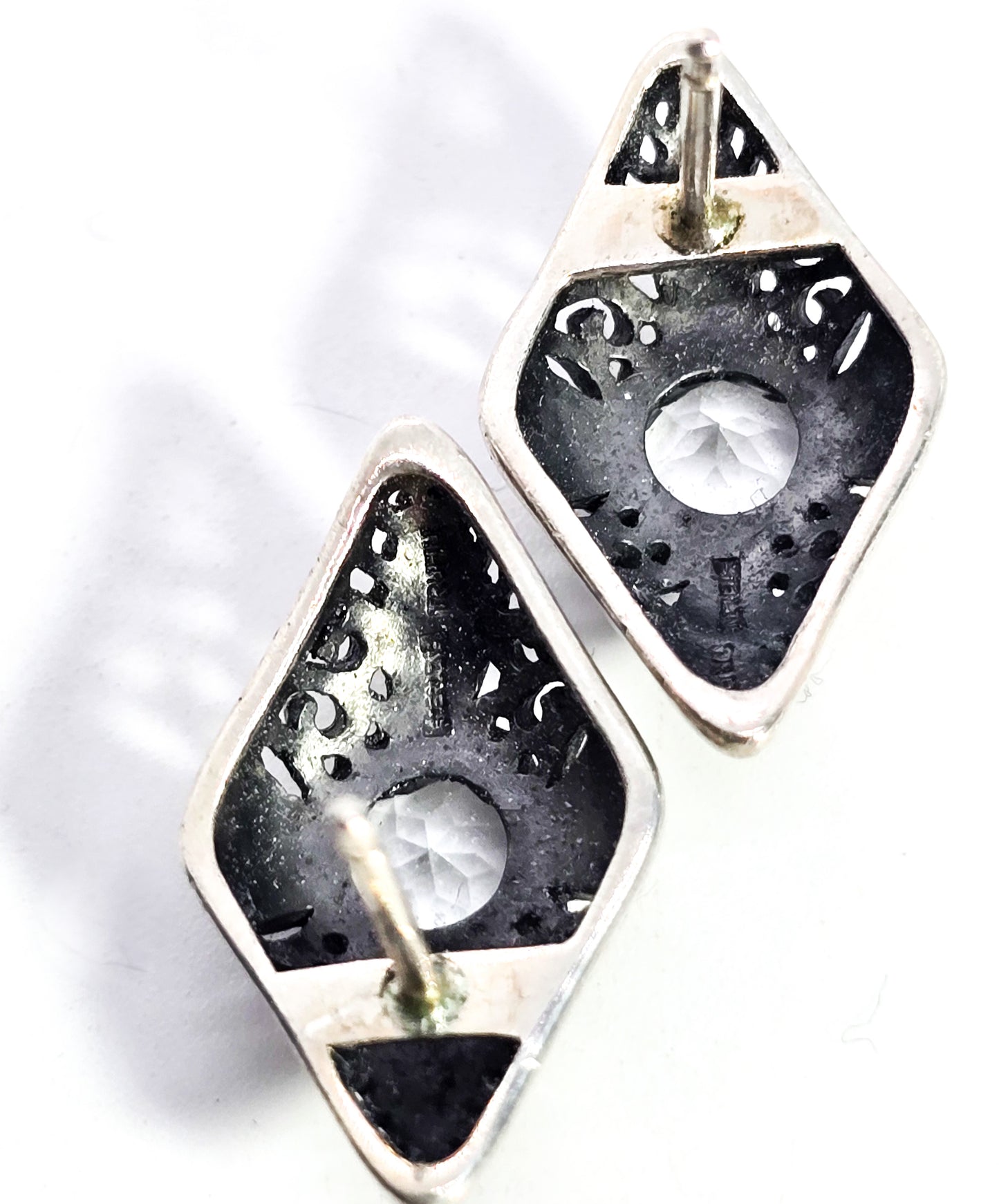 Trufili Art Deco style white topaz open work filigree stud earrings