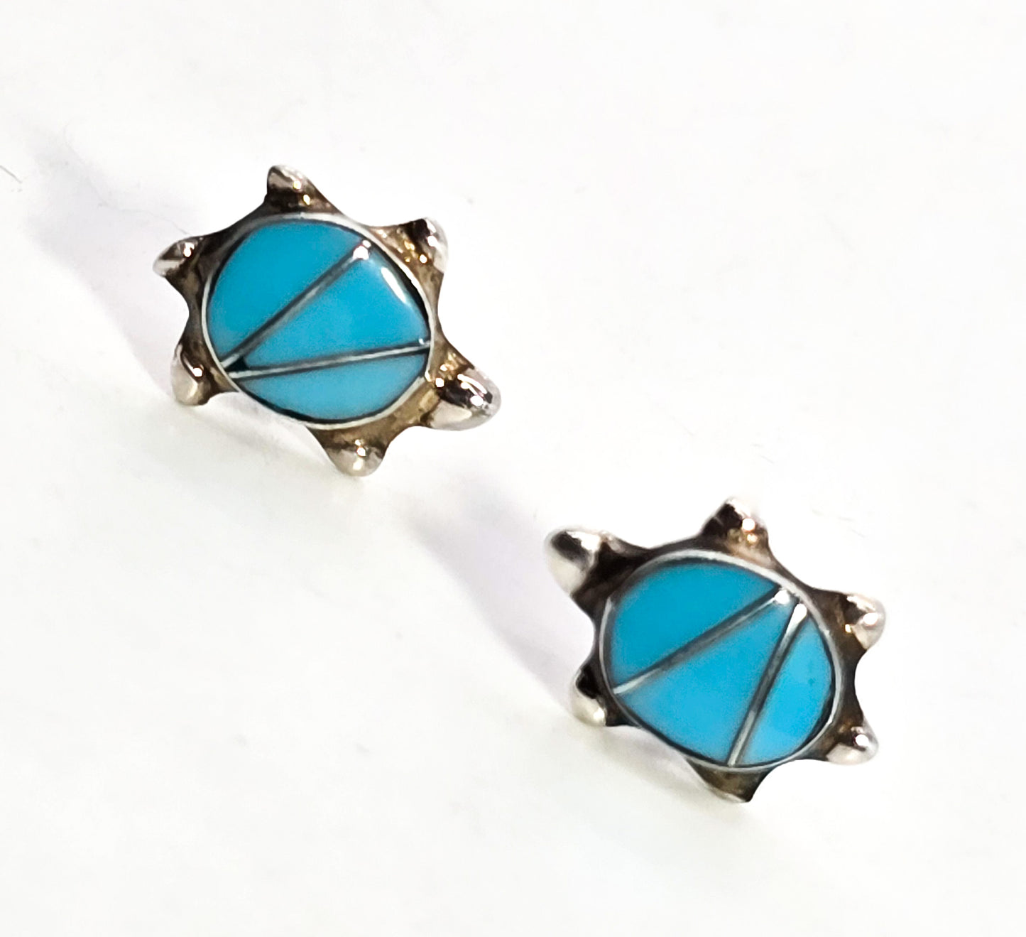 Turquoise turtle gemstone inlay sterling silver vintage stud earrings