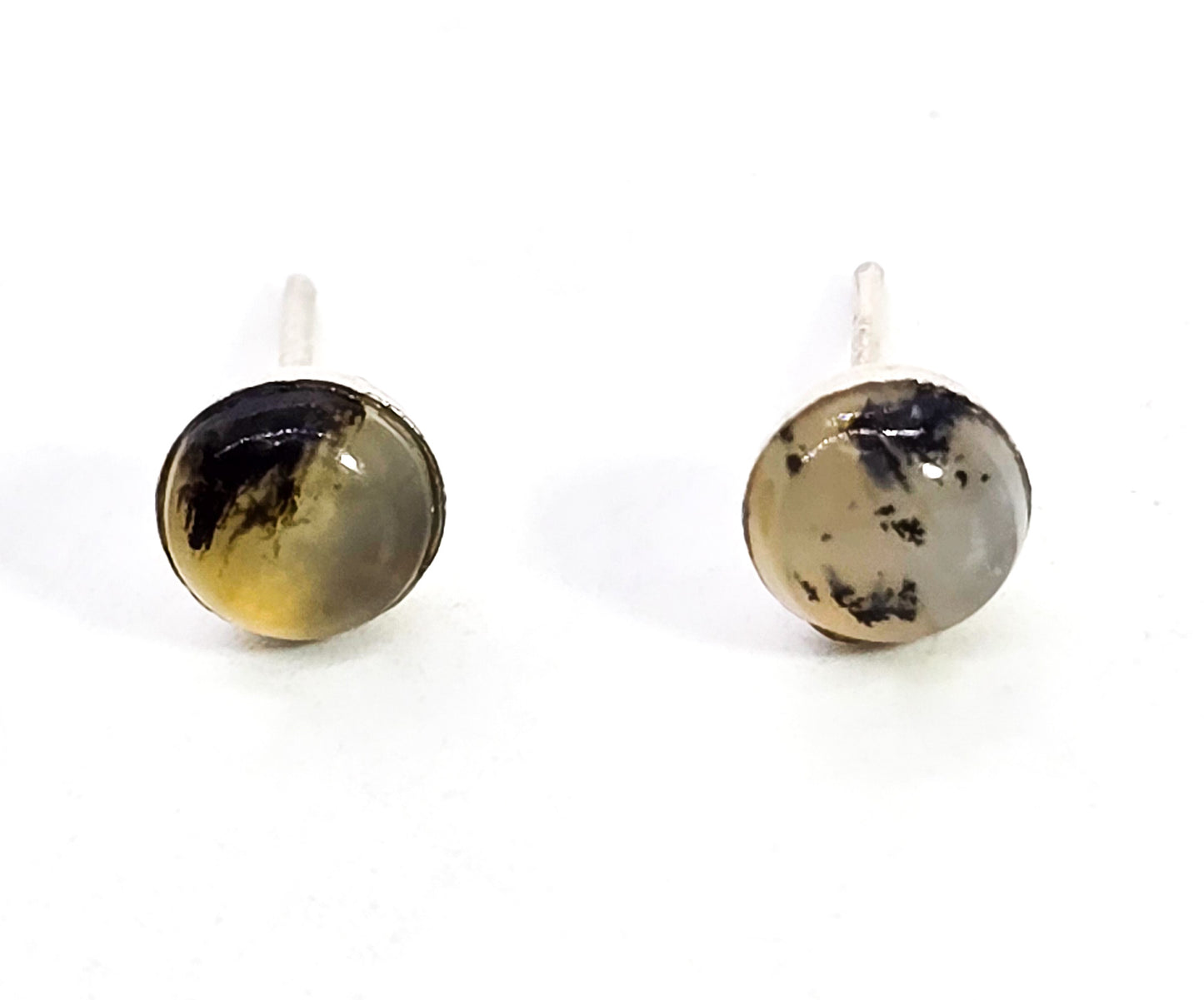 Dendritic Agate gemstone small petite sterling silver vintage post earrings