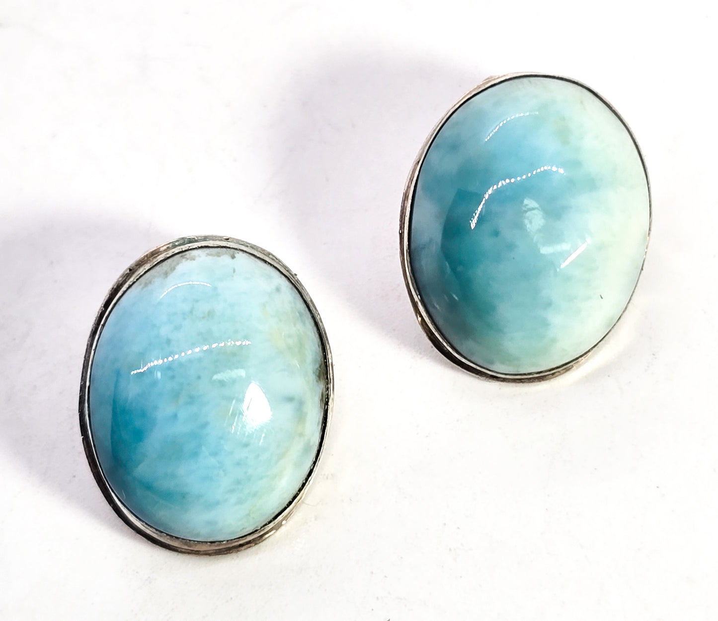 Larimar Dominican Republic blue gemstone sterling silver clip on earrings