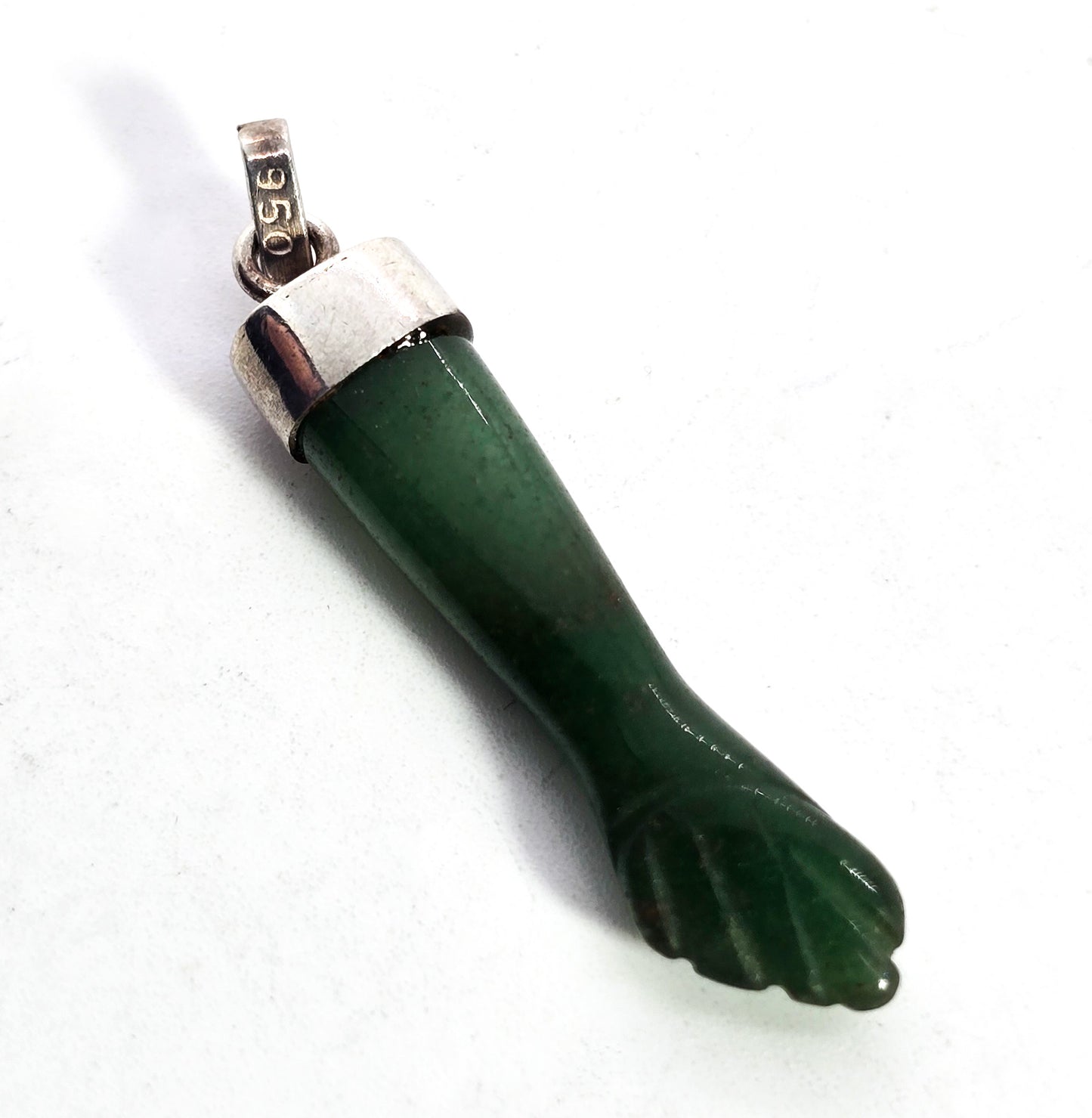 Nephrite Jade green gemstone Mano Figa 950 sterling silver vintage charm